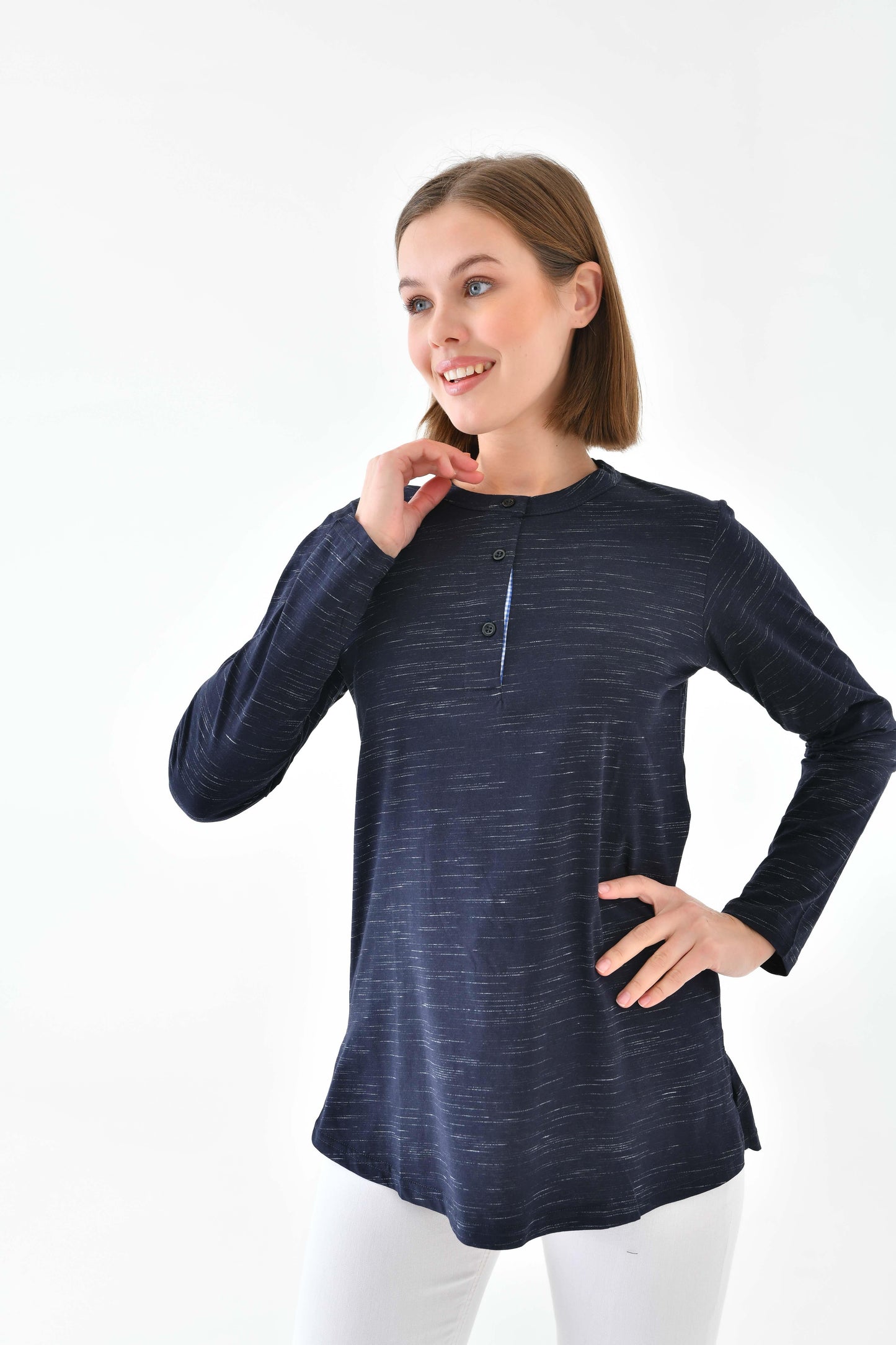Düğmeli Basic Tunik - Lacivert