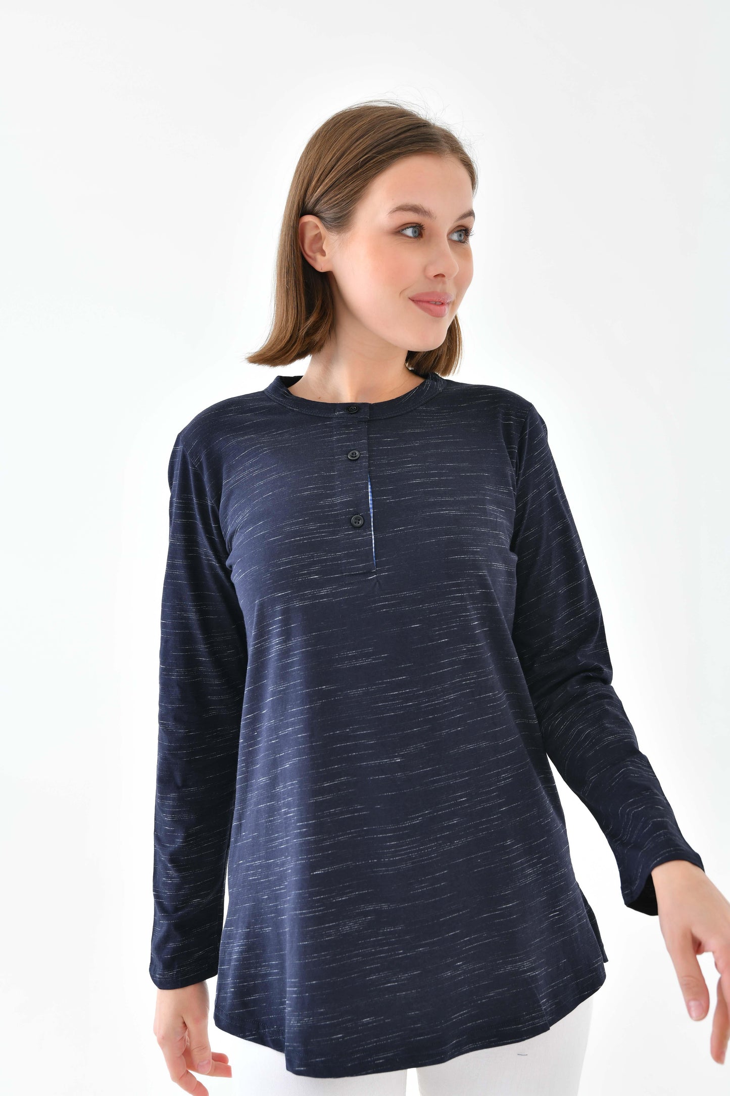 Düğmeli Basic Tunik - Lacivert