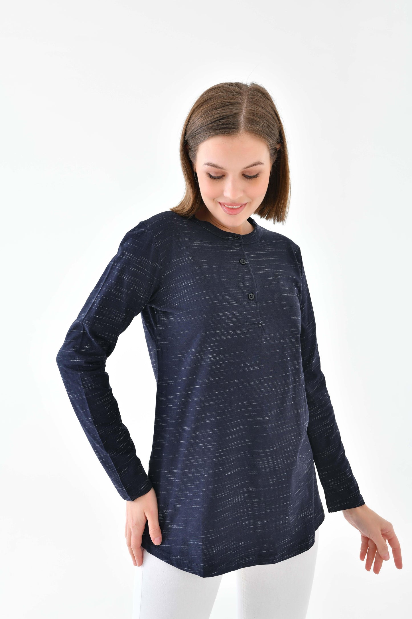 Düğmeli Basic Tunik - Lacivert