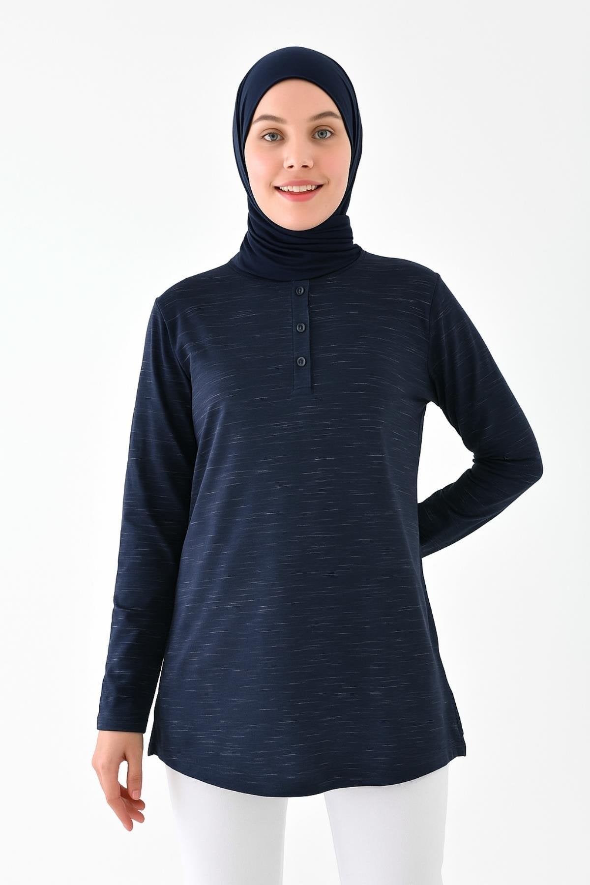 Düğmeli Basic Tunik - Lacivert
