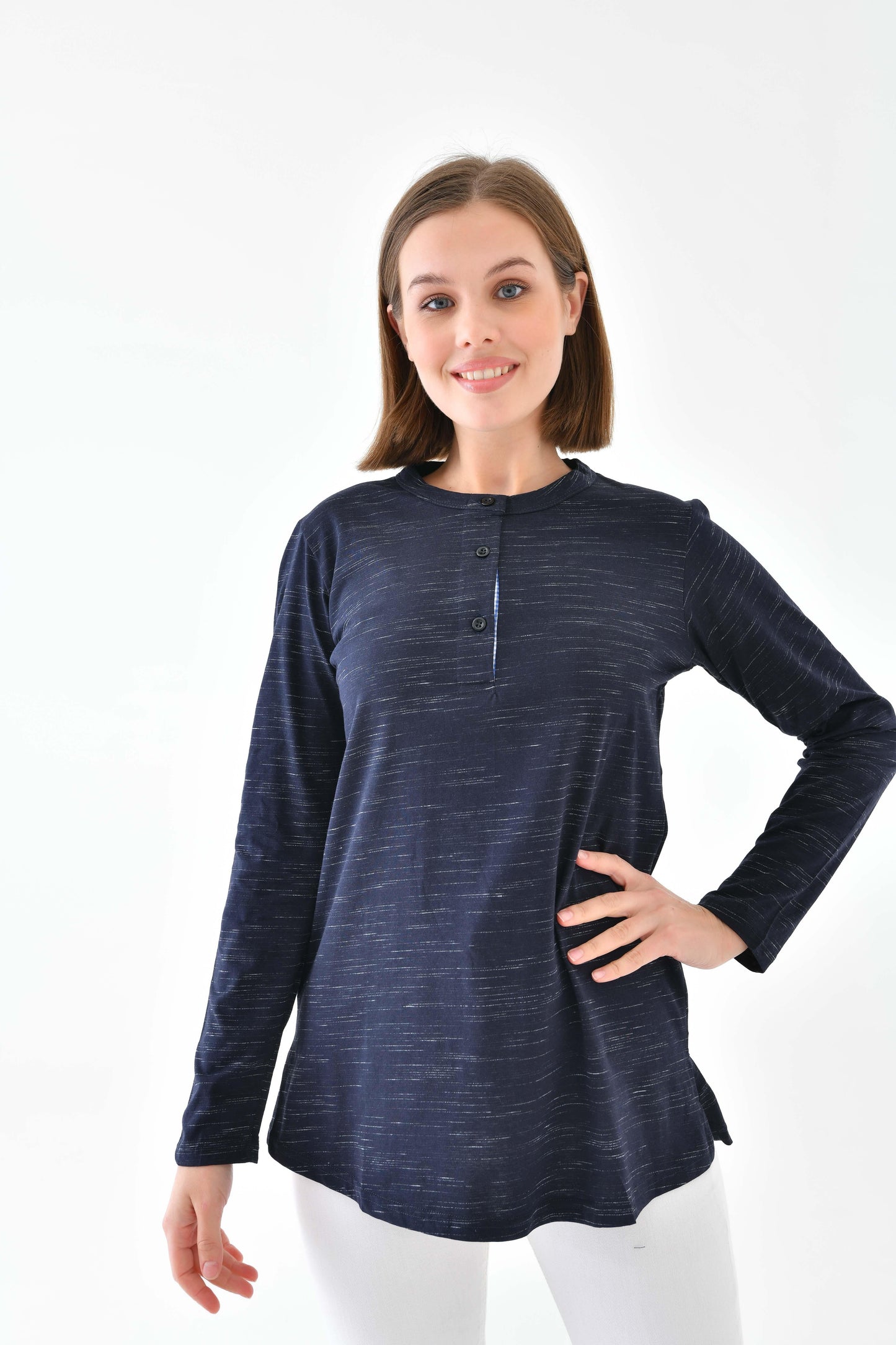 Düğmeli Basic Tunik - Lacivert