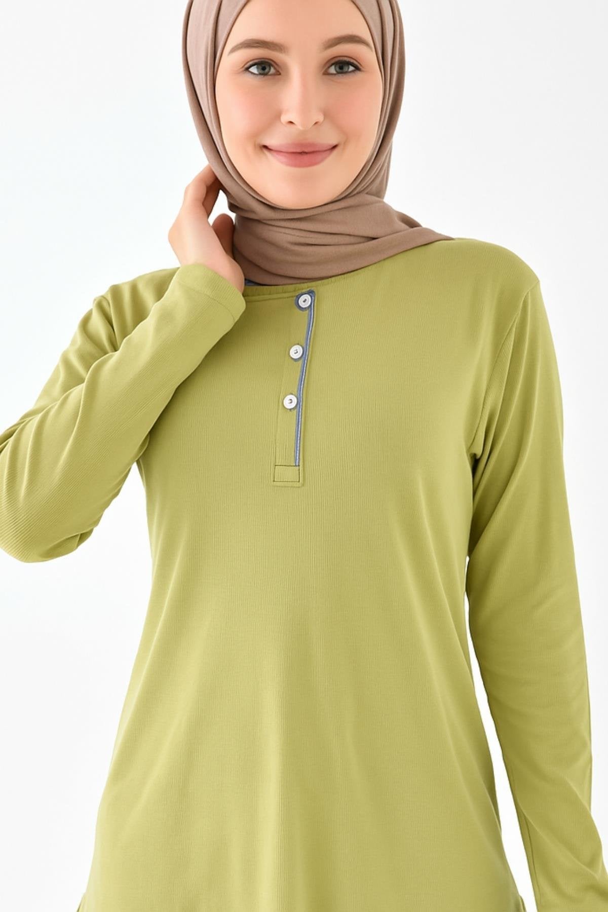 Düğmeli Basic Tunik - Yeşil