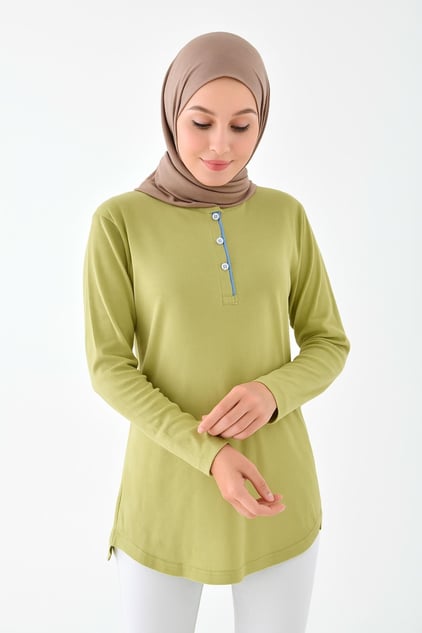 Düğmeli Basic Tunik - Yeşil