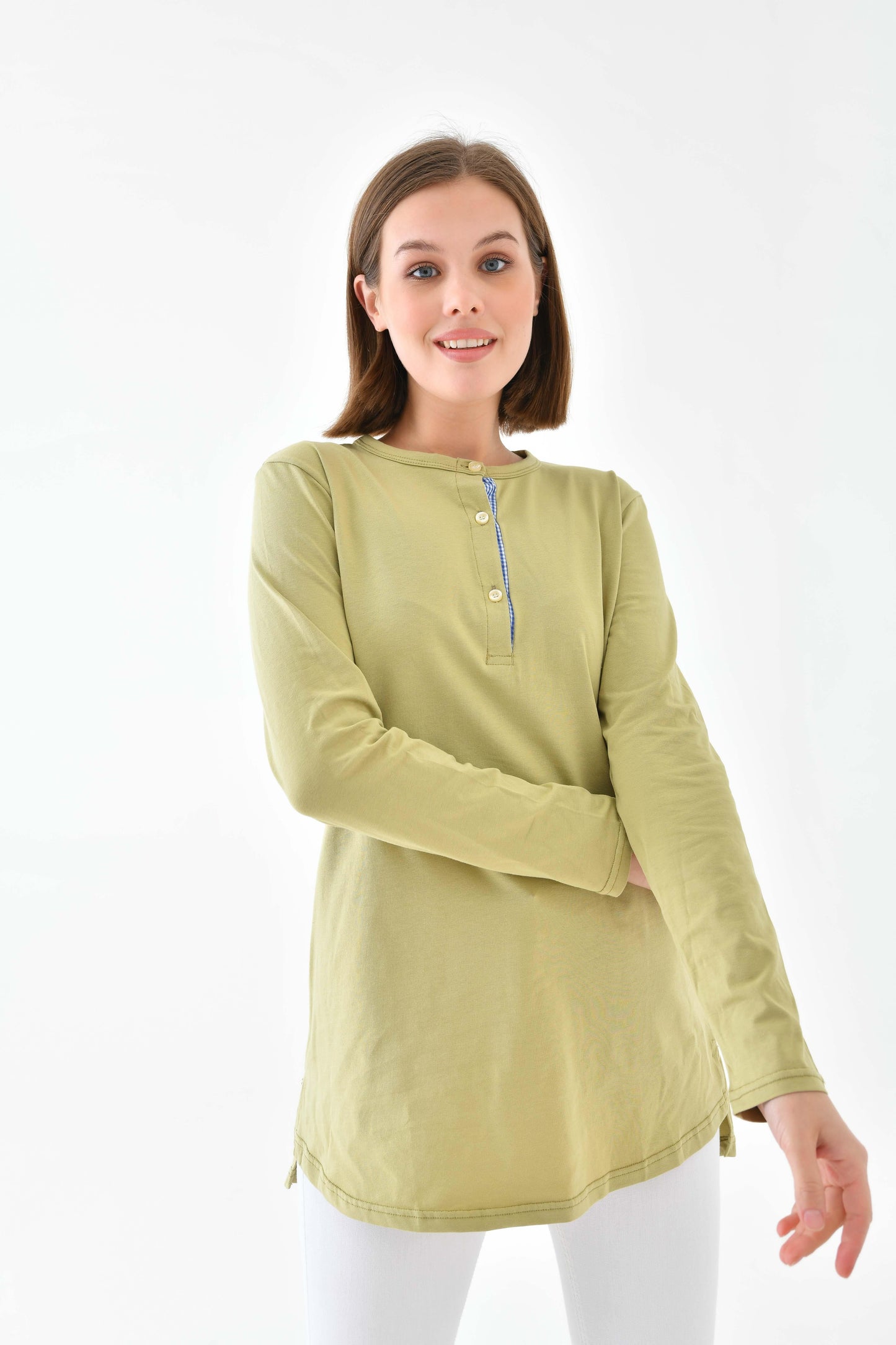 Düğmeli Basic Tunik - Yeşil