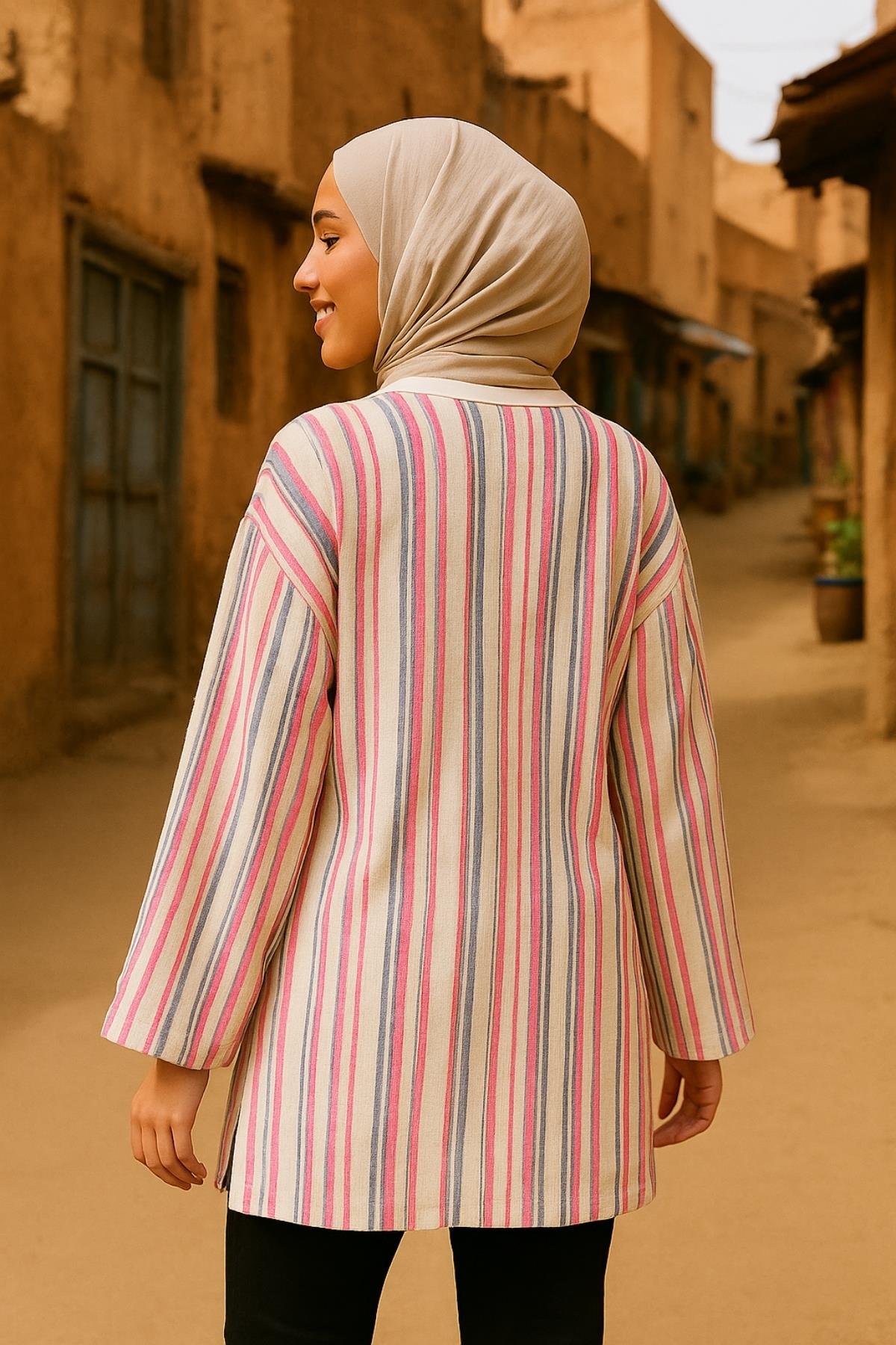 El Dokuması Kimono - Pembe Mavi
