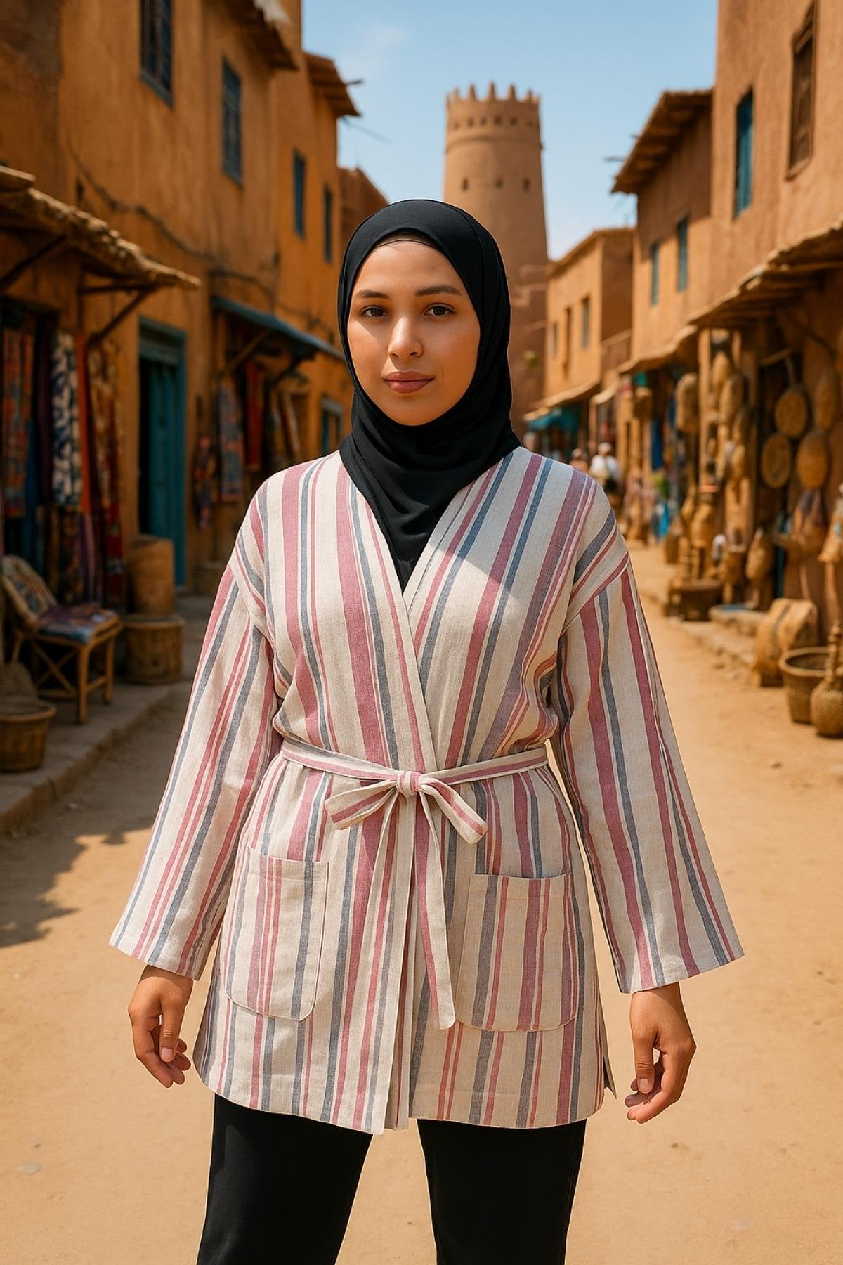 El Dokuması Kimono - Pembe Mavi