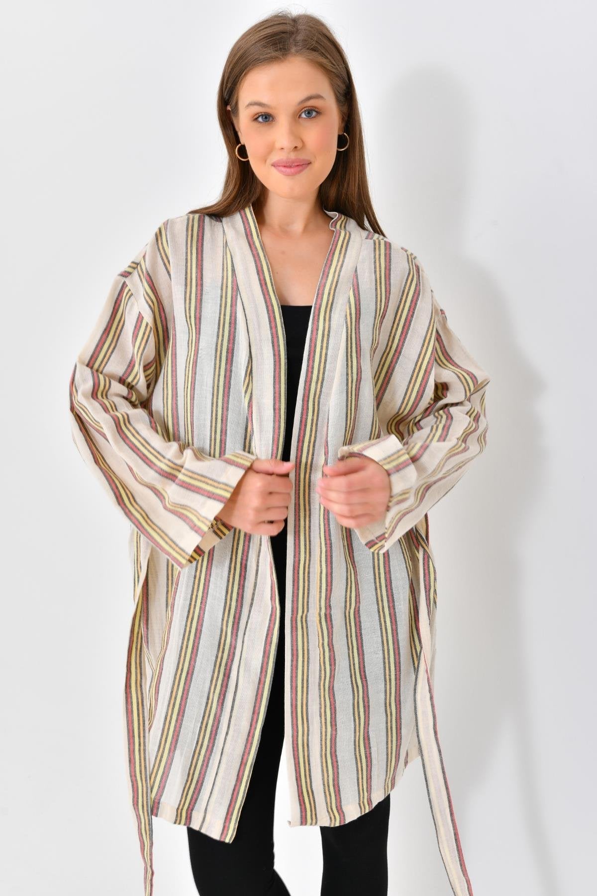 El Dokuması Kimono - Yeşil Kırmızı