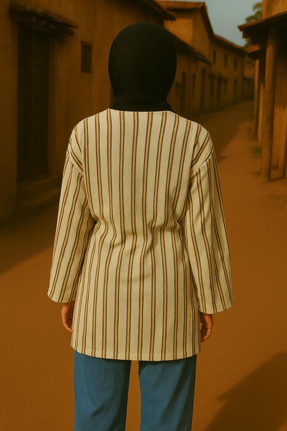 El Dokuması Kimono - Yeşil Kırmızı
