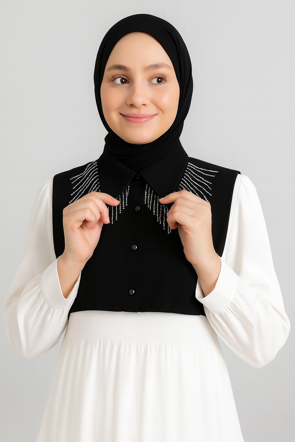 Elmas Akışı Gömlek Yakası - Siyah |Outlet