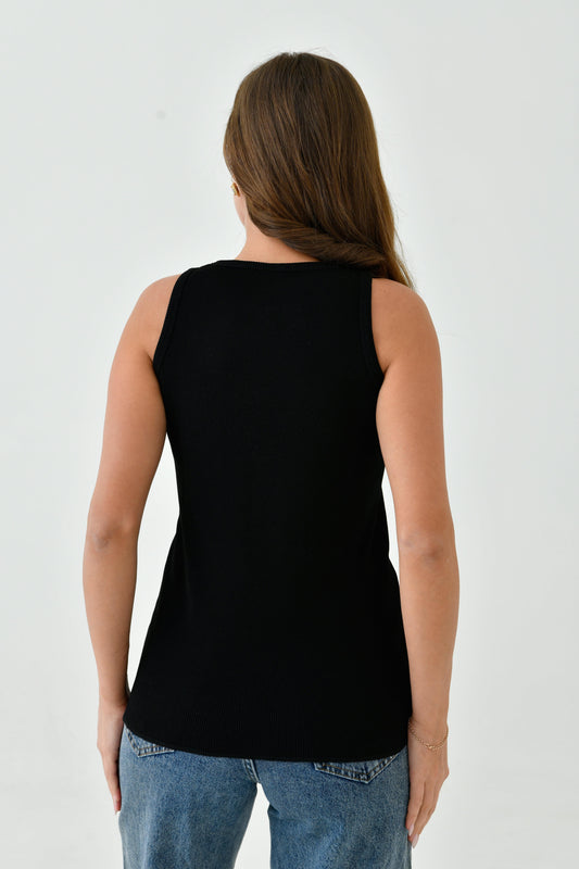 Kalın Askılı Fitilli Kolsuz Basic İçlik – Siyah