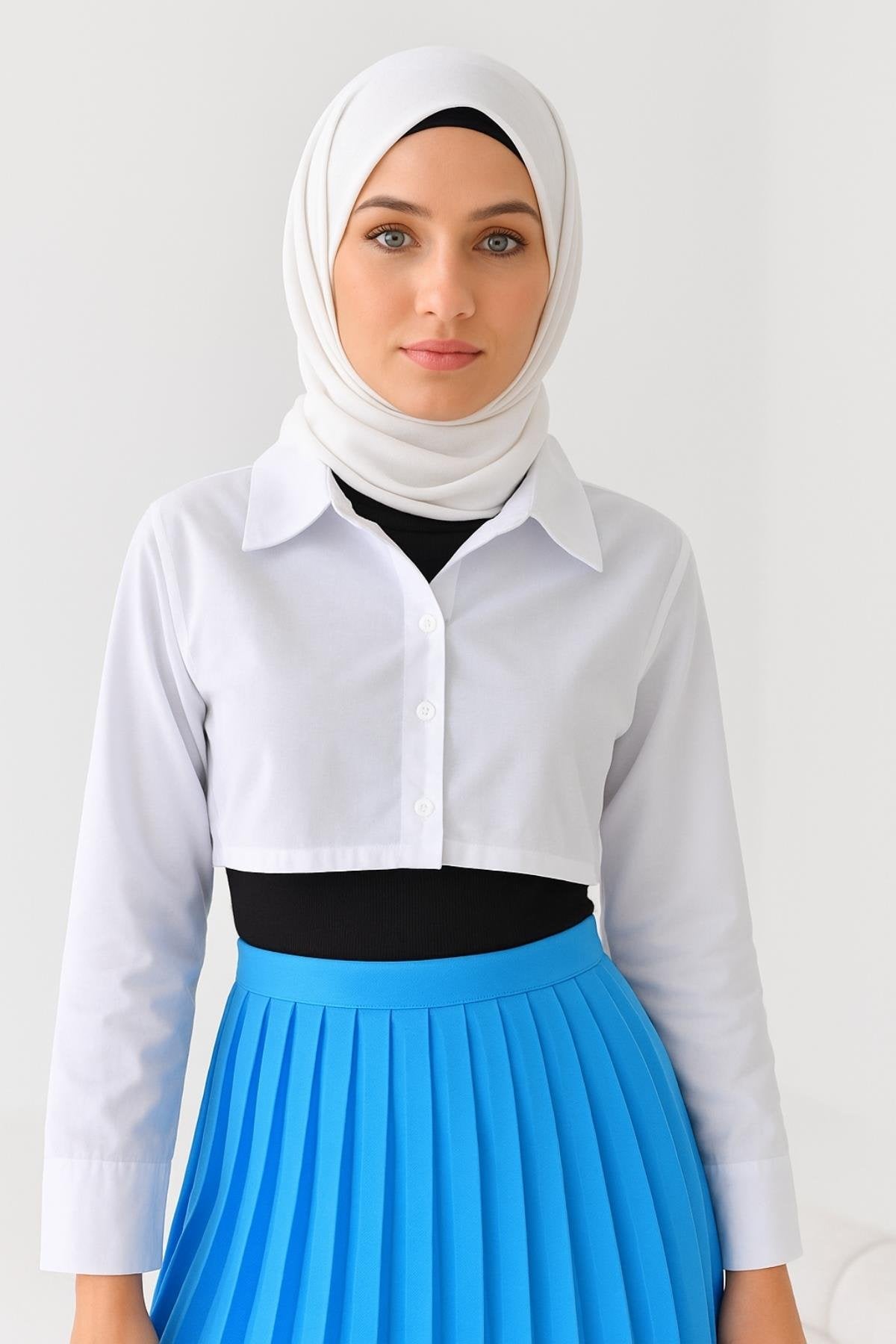 Gömlekli Kolluk Yarım Gömlek - Beyaz