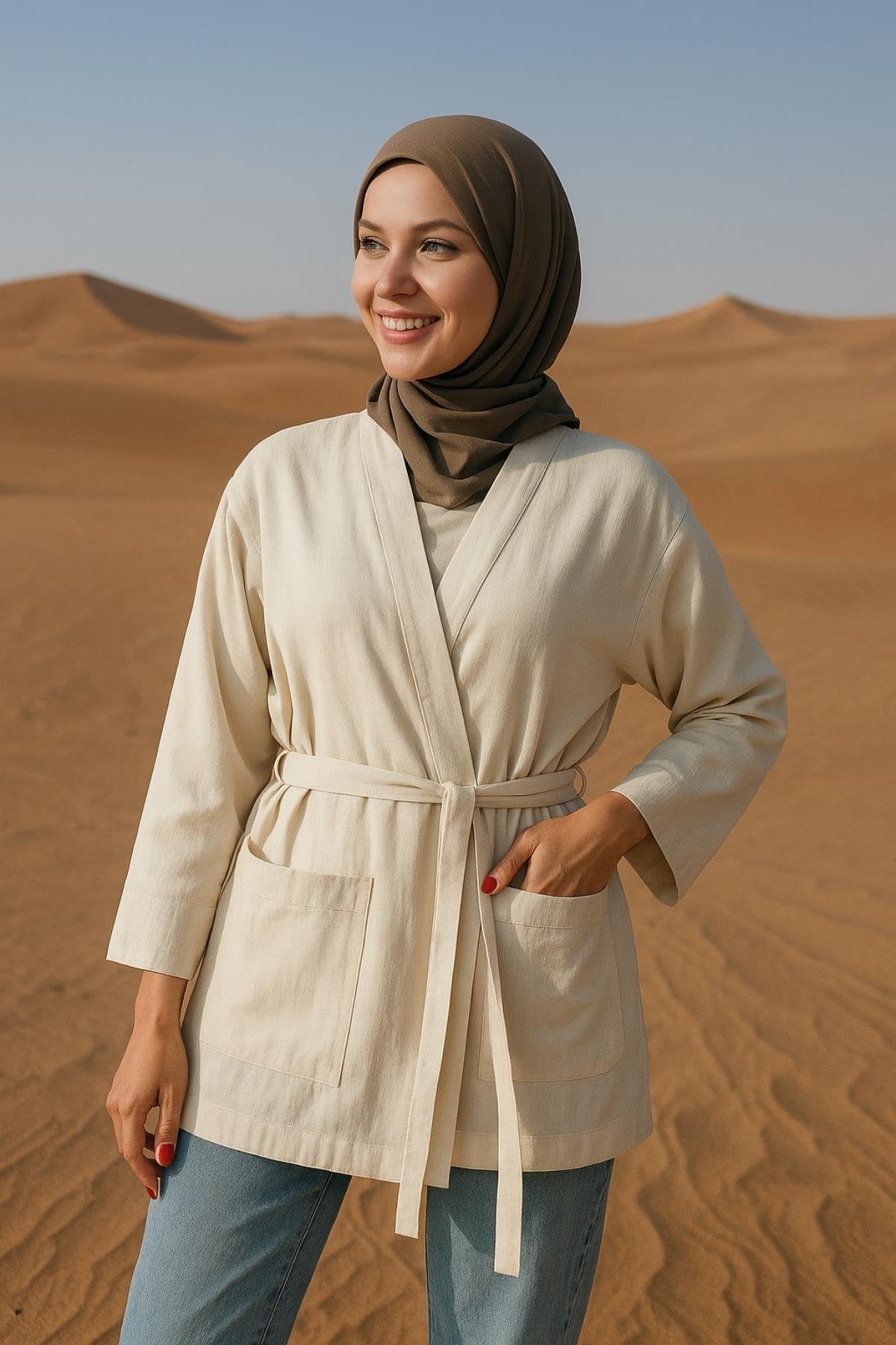 Ham Pamuk Kimono Ceket - Krem