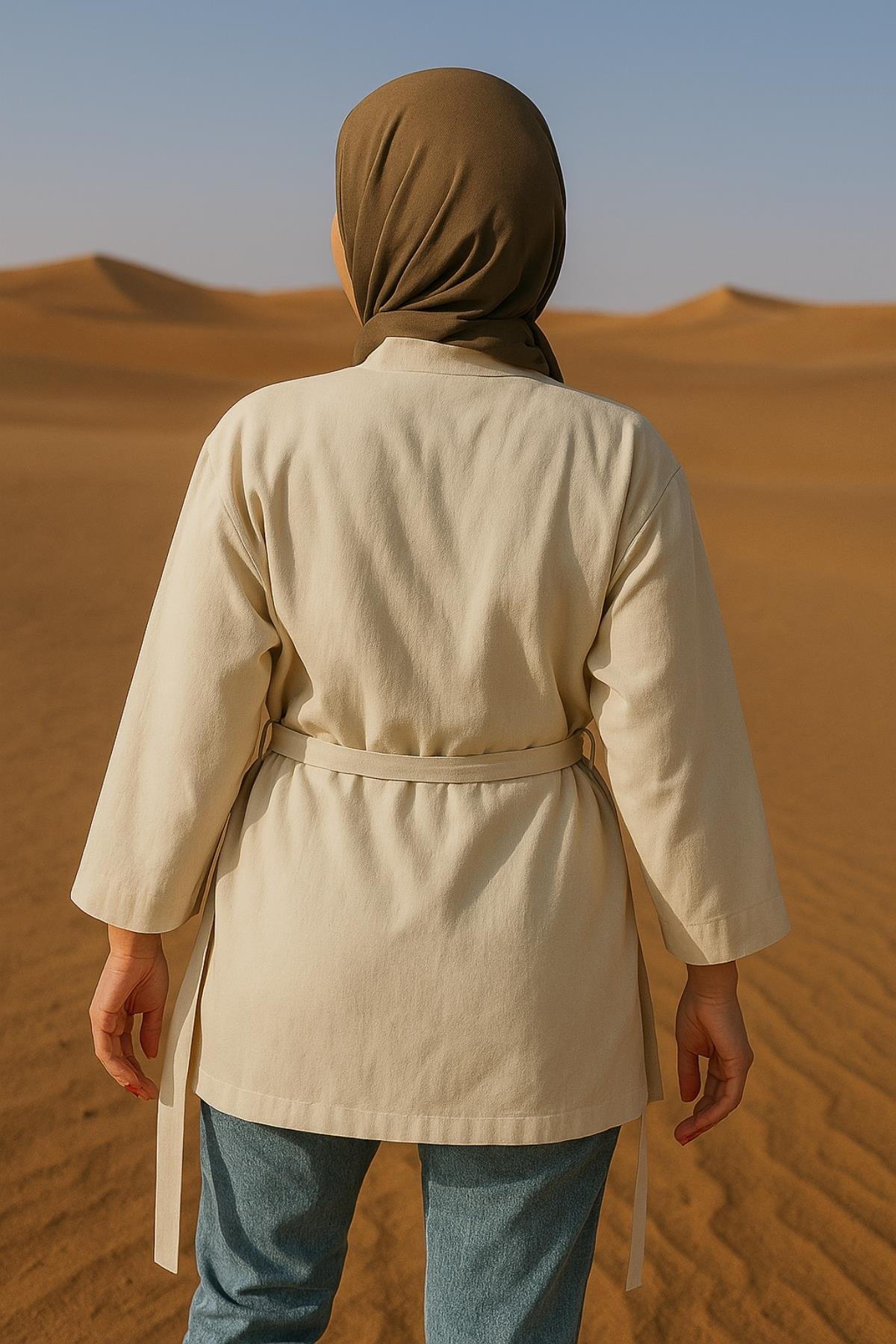 Ham Pamuk Kimono Ceket - Krem
