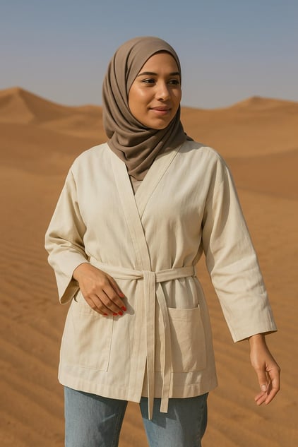 Ham Pamuk Kimono Ceket - Krem