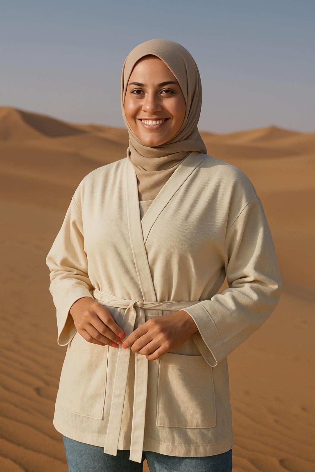 Ham Pamuk Kimono Ceket - Krem