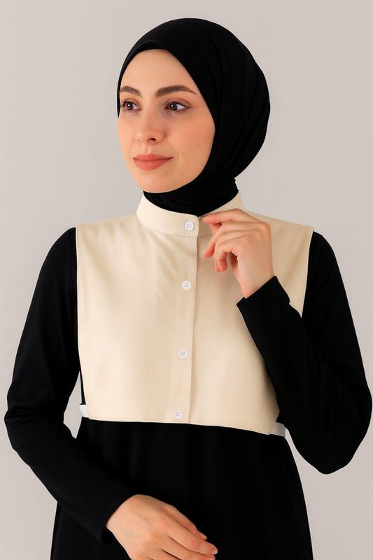 %100 Ham Pamuk Hakim Gömlek Yakası - Krem