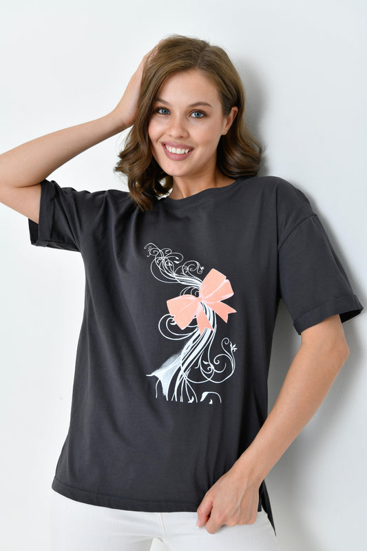 تي شيرت قطني بأكمام قصيرة - دخاني