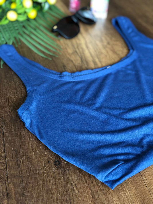 Kolsuz Crop Büstiyer Düz Renk - Petrol Mavi