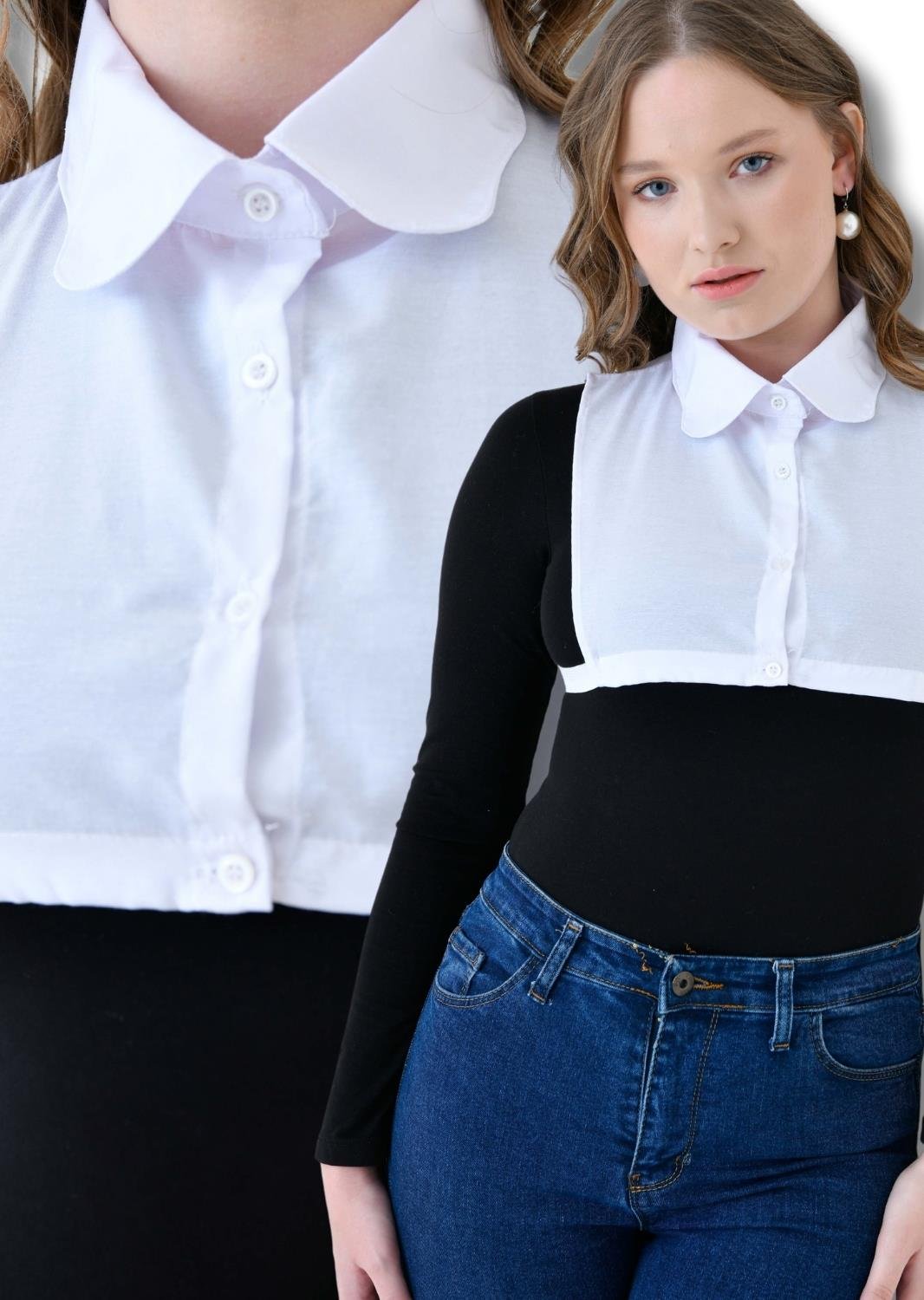 MIRACH Curve Büyük Beden 2'li Paket 2 Adet Beyaz Papatya Model Gömlek Yaka Seti