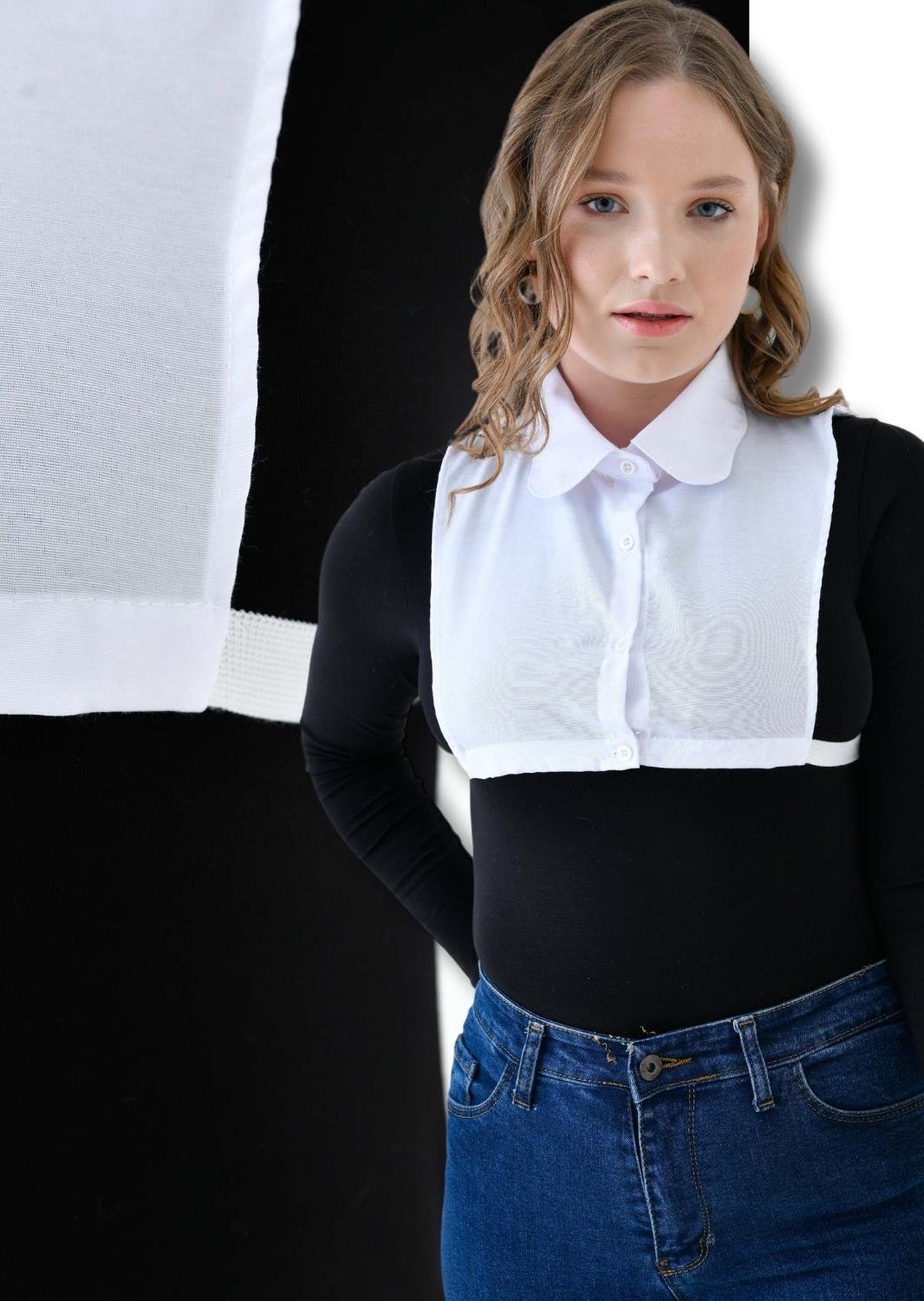 MIRACH Curve Büyük Beden 2'li Paket 2 Adet Beyaz Papatya Model Gömlek Yaka Seti
