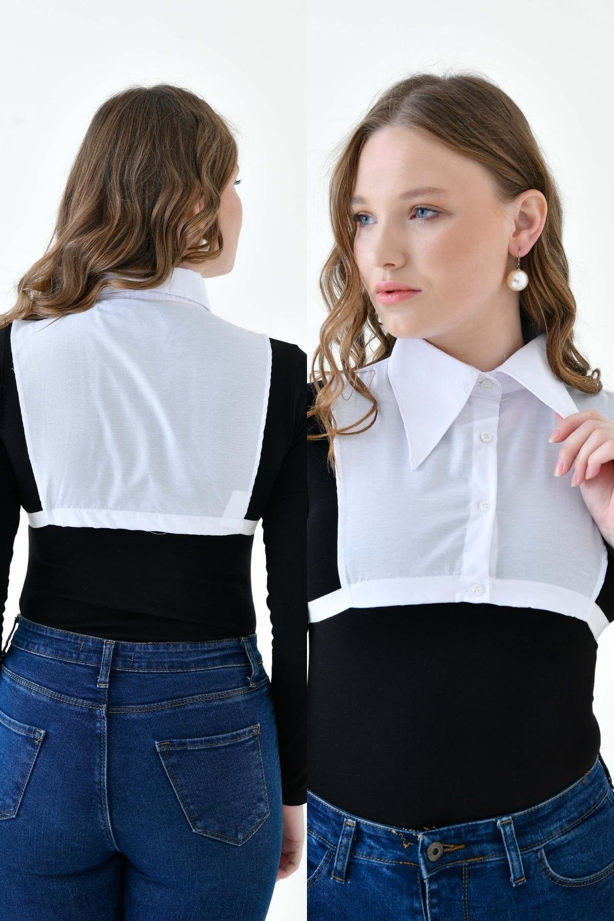 MIRACH Curve Büyük Beden 2'li Paket 2 Adet Beyaz Sivri Gömlek Yaka Seti