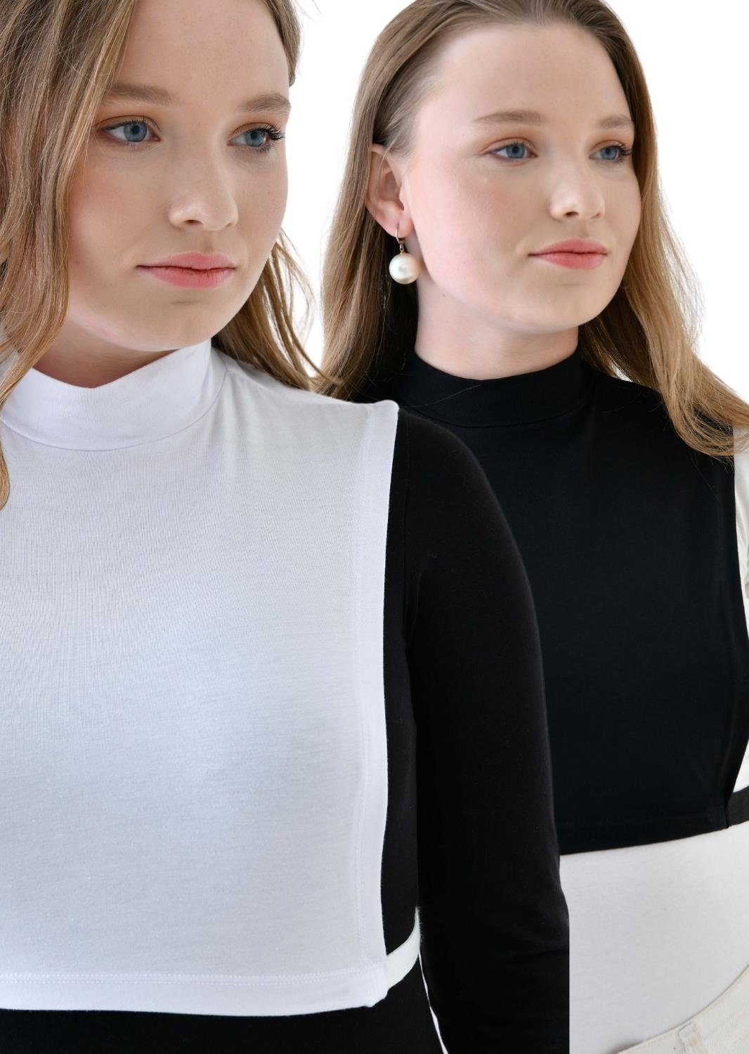 MIRACH Curve Büyük Beden 2'li Paket Dik Yaka Kolsuz Boyunluk - Siyah ve Beyaz