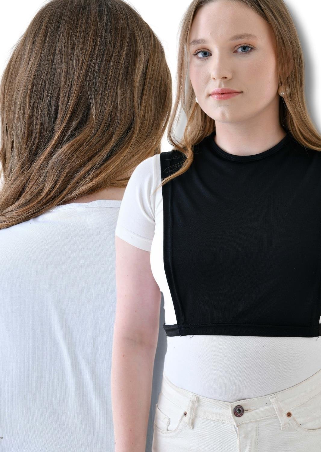 MIRACH Curve Büyük Beden 2'li Paket Sıfır Yaka Kolsuz Boyunluk - Siyah ve Beyaz