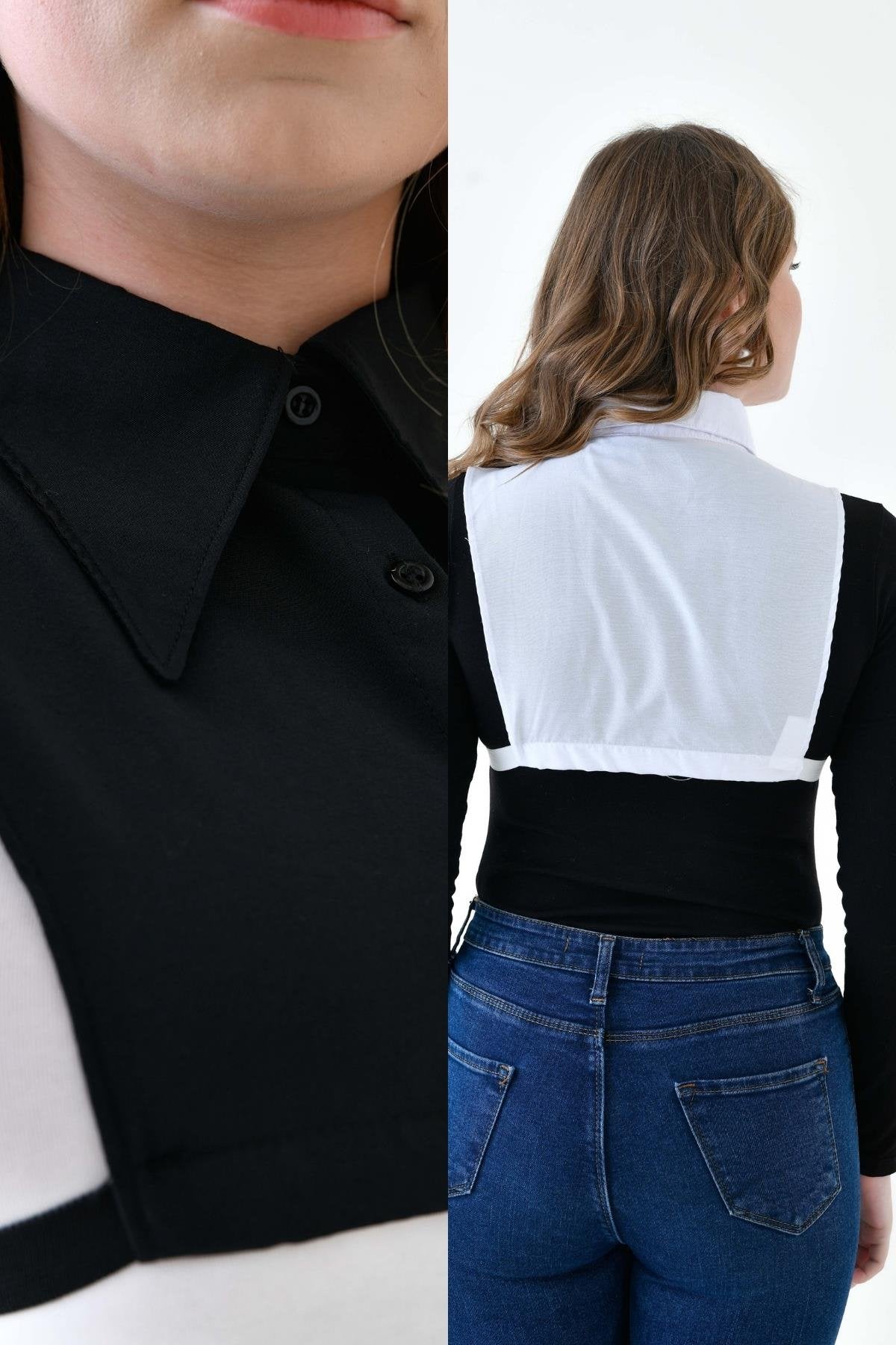 MIRACH Curve Büyük Beden 2'li Paket Sivri Gömlek Yaka Seti - Siyah ve Beyaz