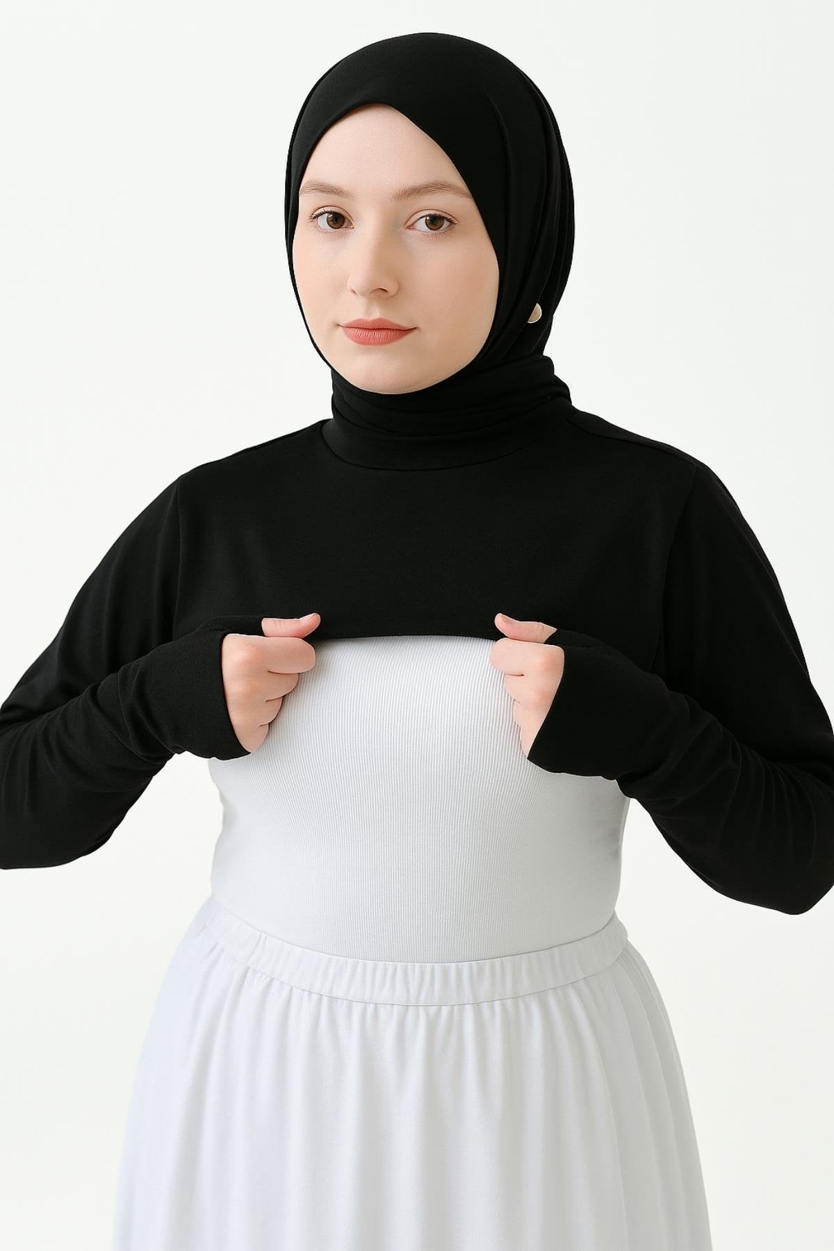 MIRACH Curve Büyük Beden Dik Yaka Parmaklı Boyunluklu Kolluk - Siyah