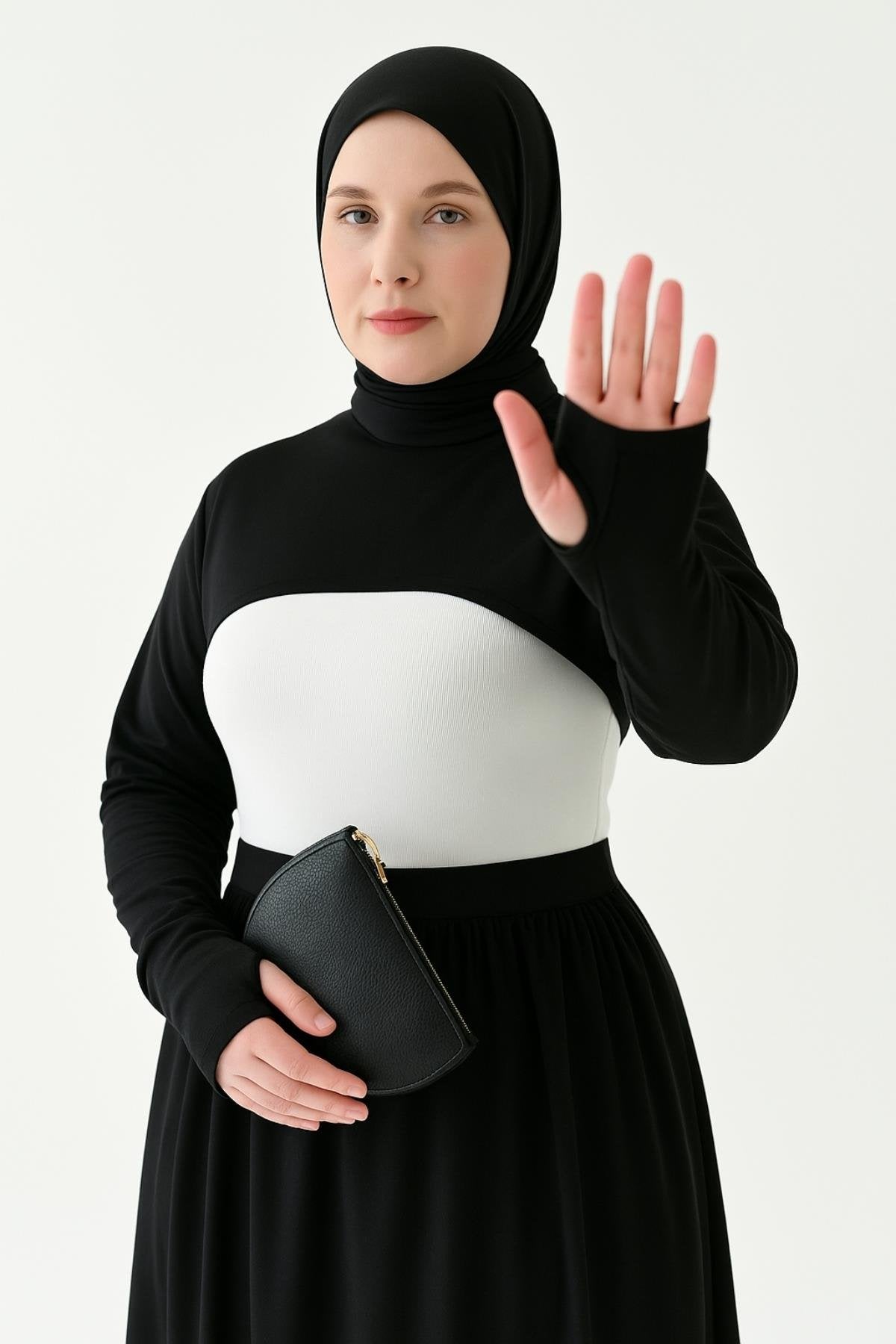 MIRACH Curve Büyük Beden Dik Yaka Parmaklı Boyunluklu Kolluk - Siyah