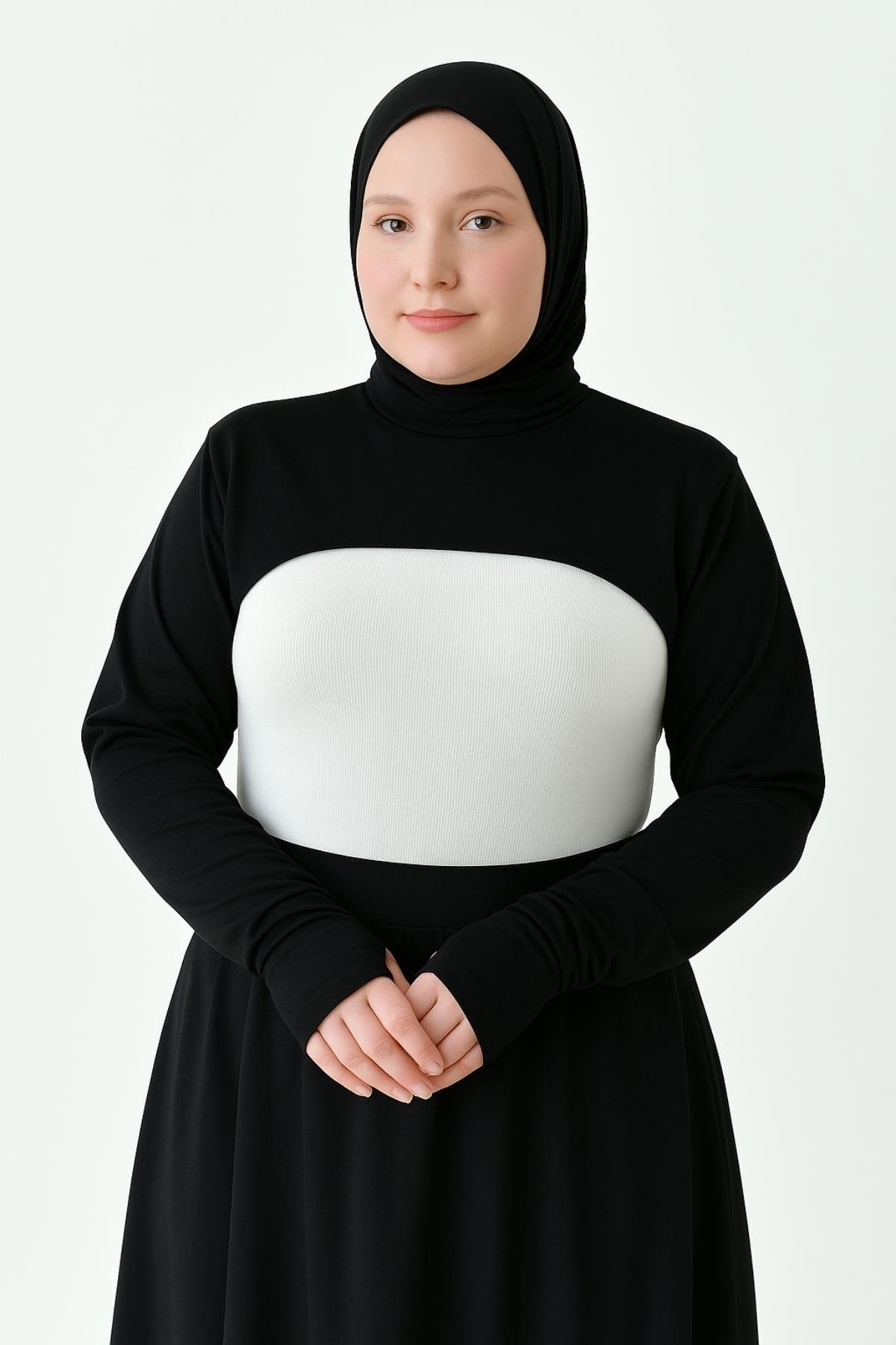 MIRACH Curve Büyük Beden Dik Yaka Parmaklı Boyunluklu Kolluk - Siyah