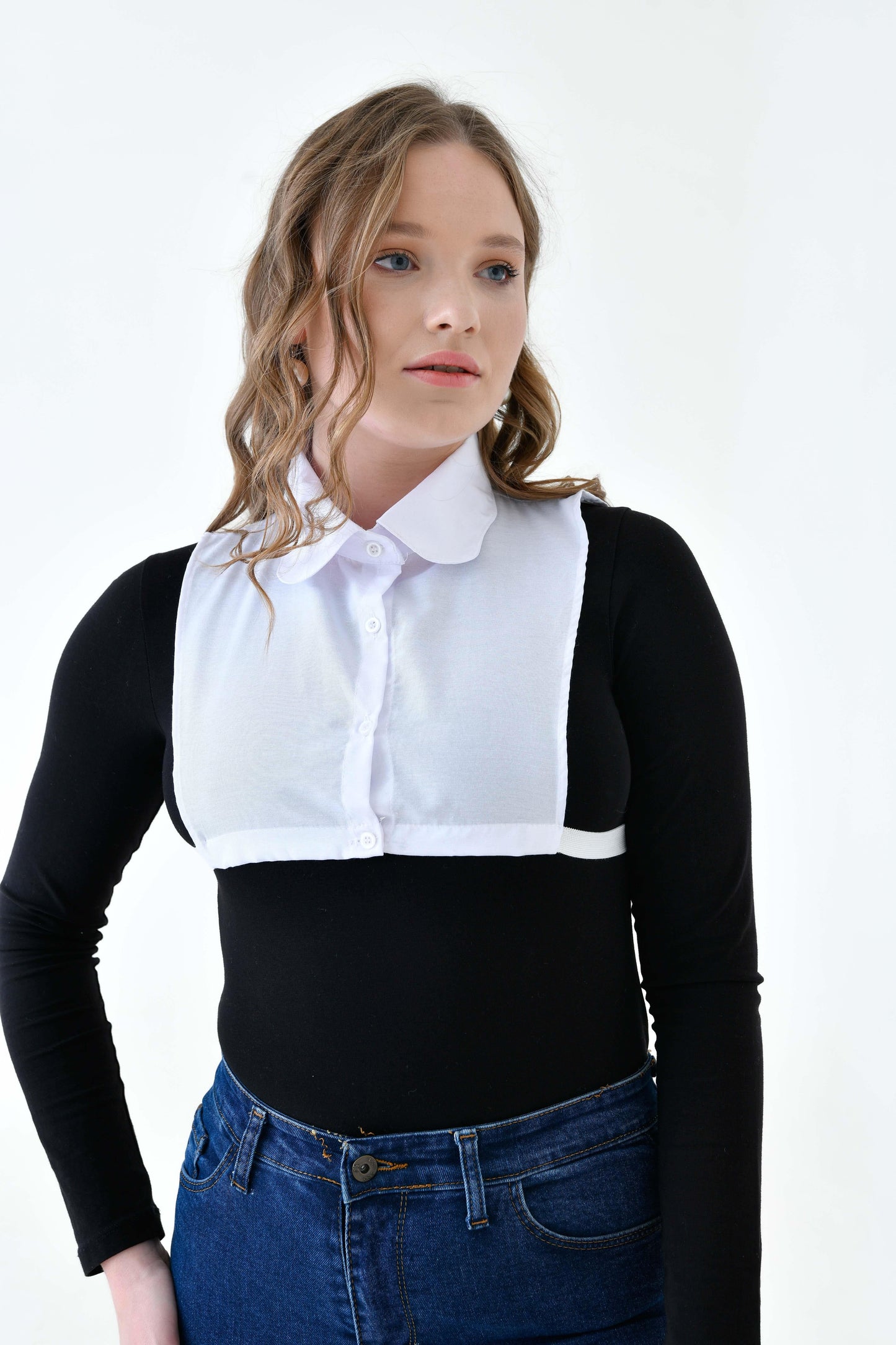 MIRACH Curve Büyük Beden Papatya Model Gömlek Yaka - Beyaz