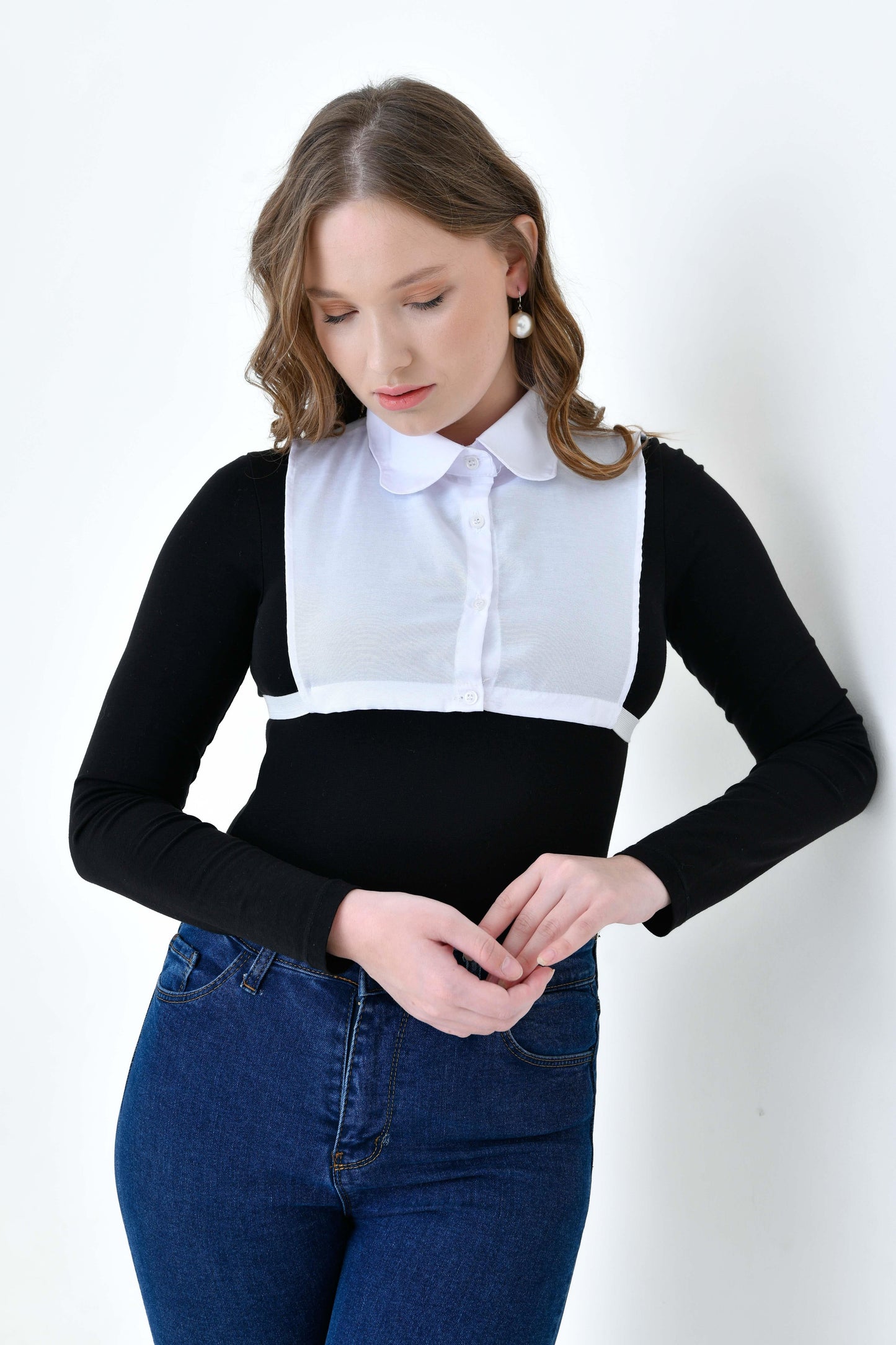 MIRACH Curve Büyük Beden Papatya Model Gömlek Yaka - Beyaz