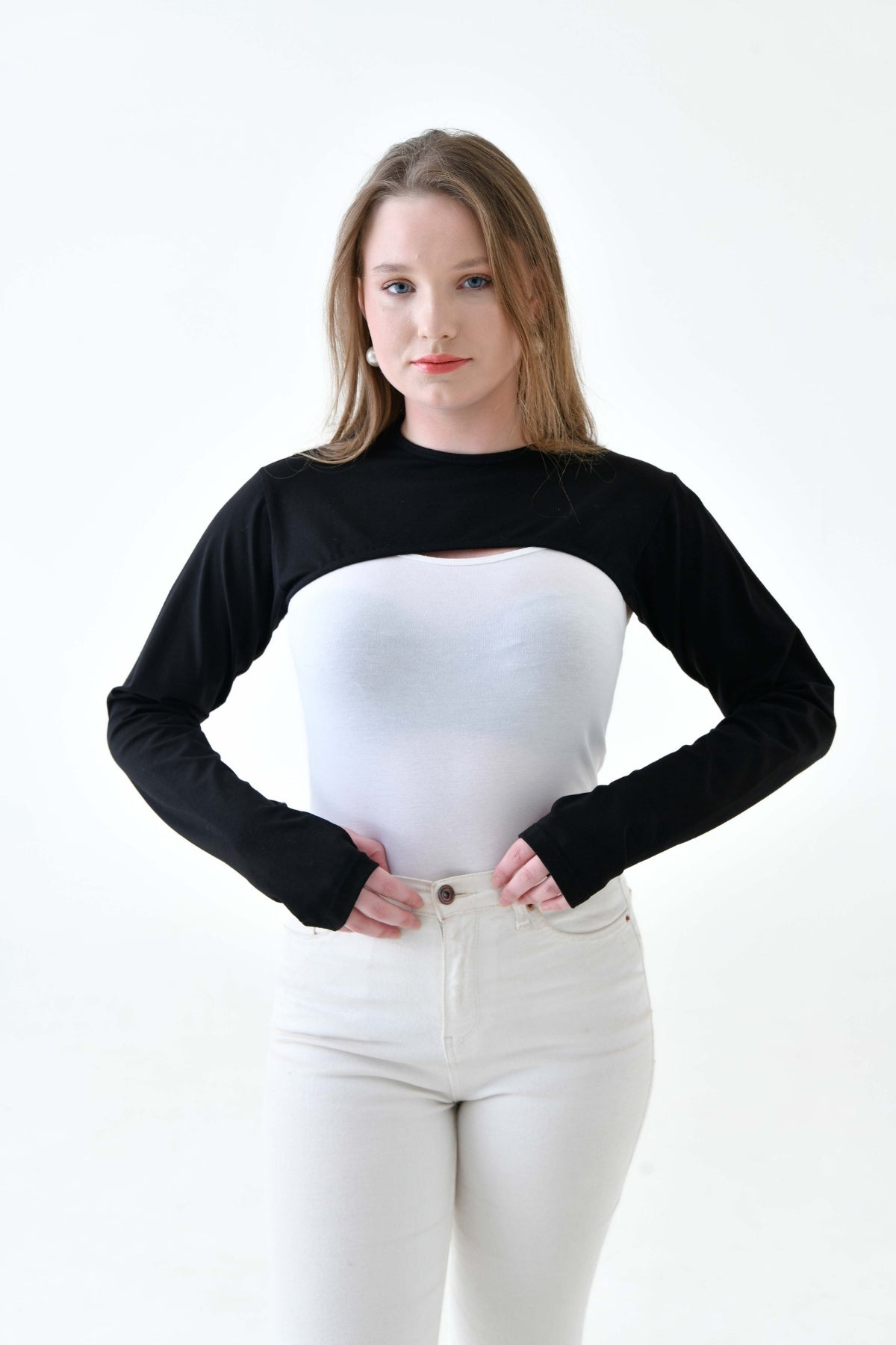 MIRACH Curve Plus Size رقبة دائرية مع أصابع وغطاء للذراع - أسود