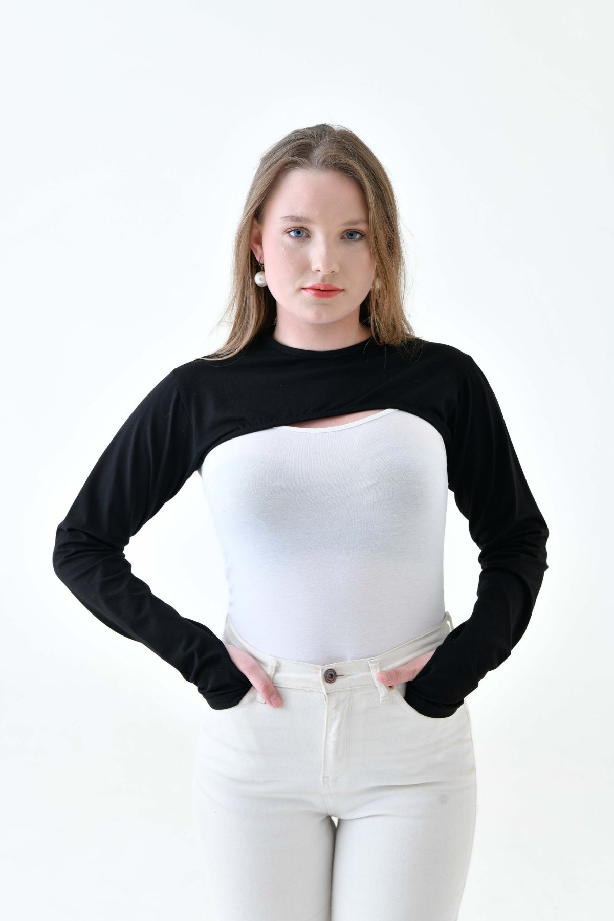 MIRACH Curve Plus Size رقبة دائرية مع أصابع وغطاء للذراع - أسود