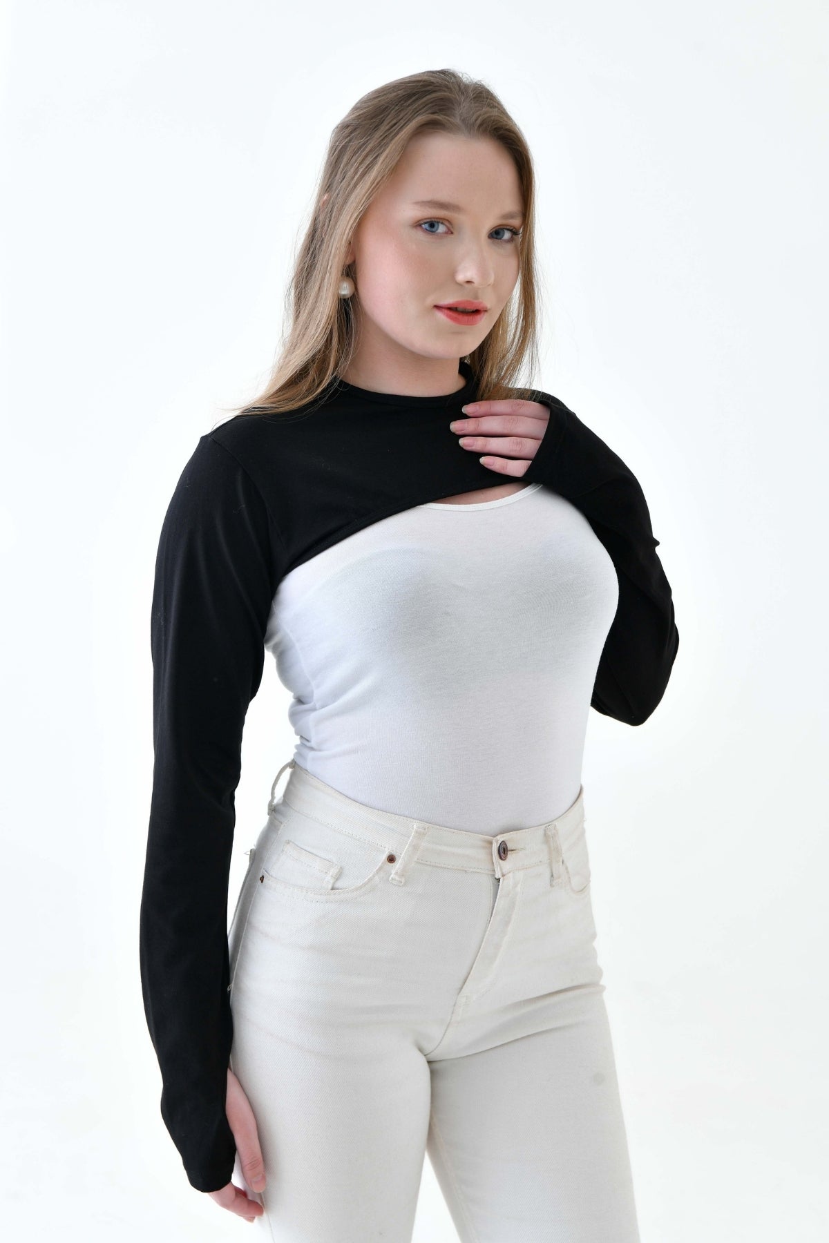 MIRACH Curve Plus Size رقبة دائرية مع أصابع وغطاء للذراع - أسود