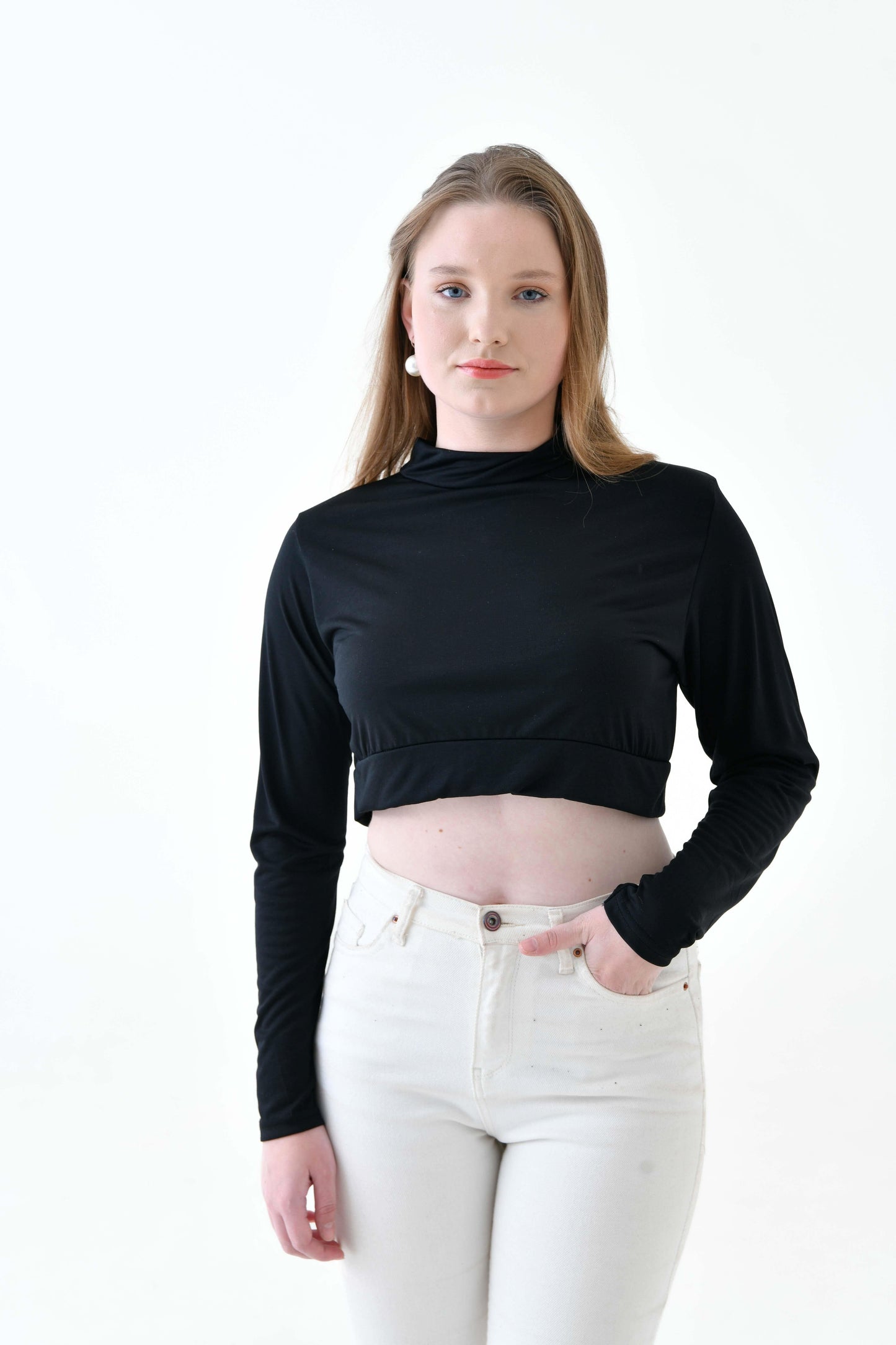 MIRACH Curve Büyük Beden Uzun Kollu Crop Boyunluk - Siyah
