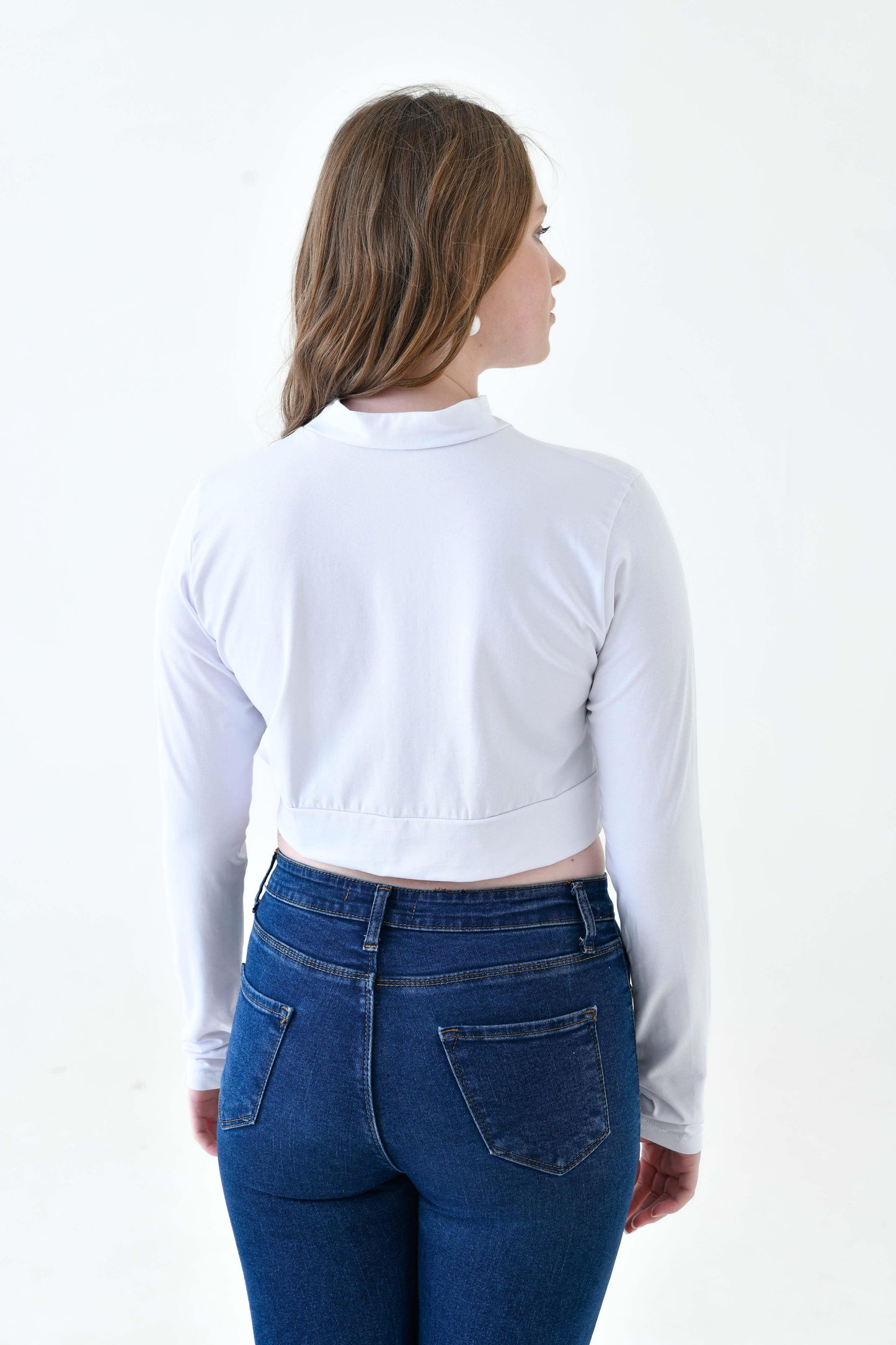 MIRACH Curve Büyük Beden Uzun Kollu Crop Boyunluk - Beyaz