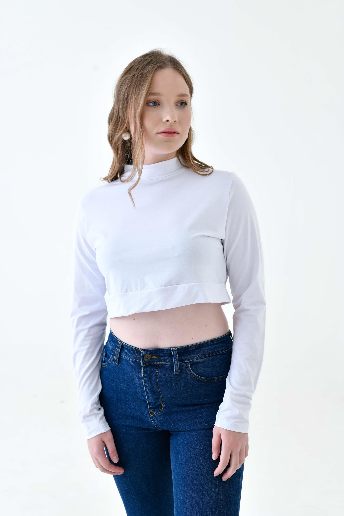 MIRACH Curve Büyük Beden Uzun Kollu Crop Boyunluk - Beyaz