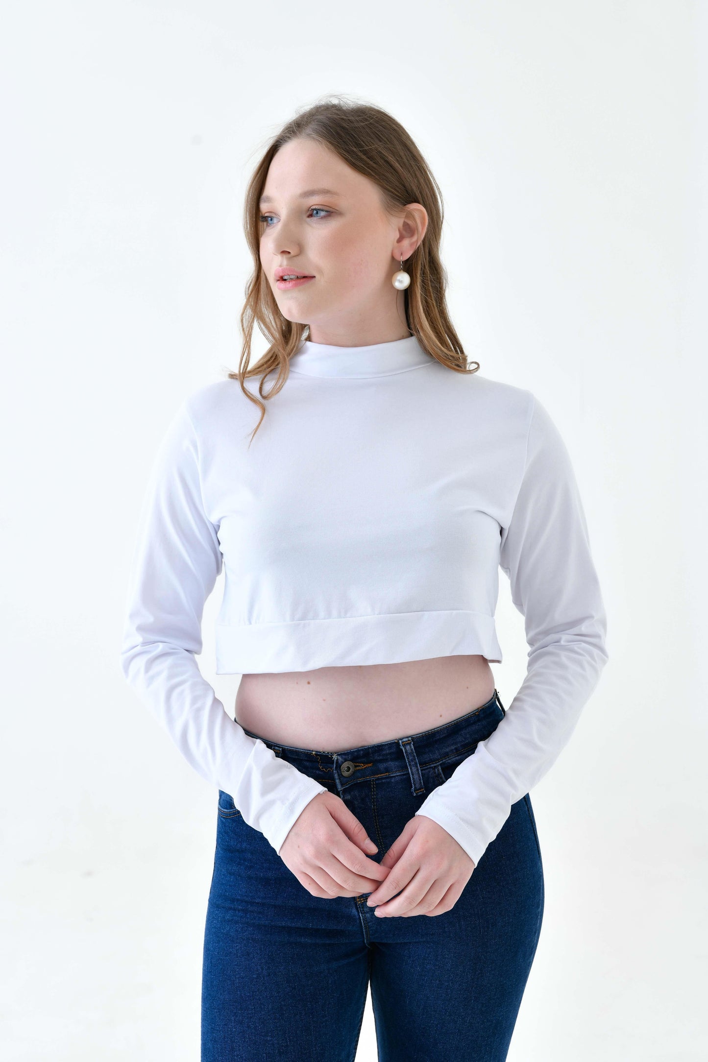 MIRACH Curve Büyük Beden Uzun Kollu Crop Boyunluk - Beyaz