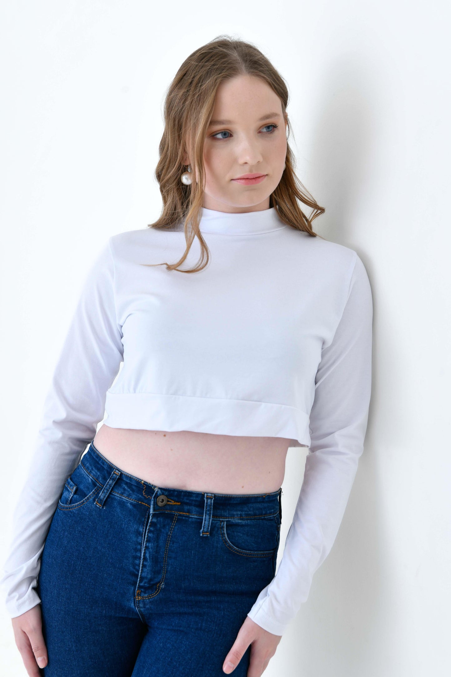 MIRACH Curve Büyük Beden Uzun Kollu Crop Boyunluk - Beyaz