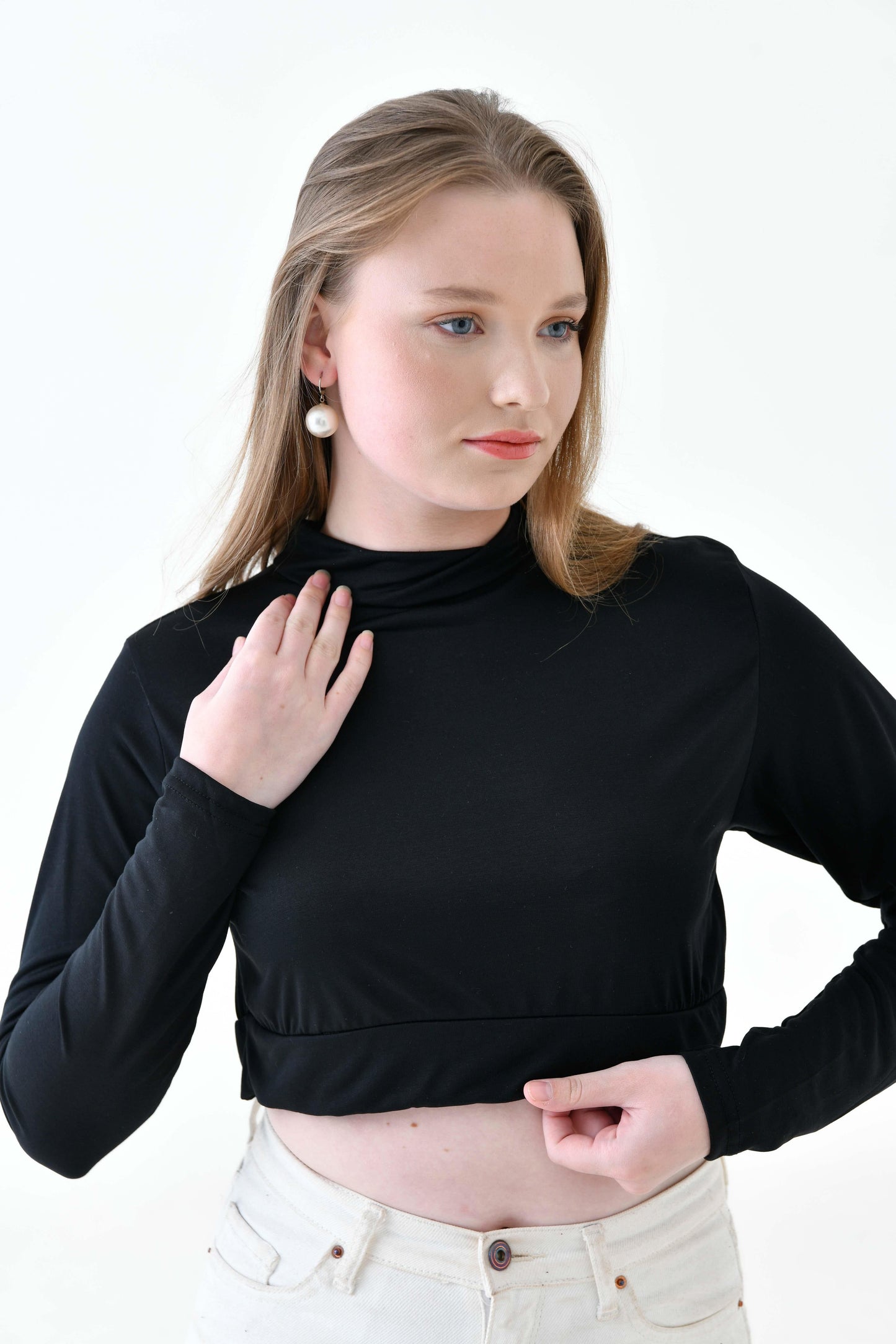MIRACH Curve Büyük Beden Uzun Kollu Crop Boyunluk - Siyah