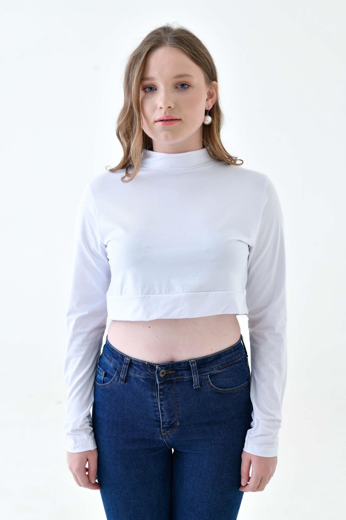 MIRACH Curve Büyük Beden Uzun Kollu Crop Boyunluk - Beyaz