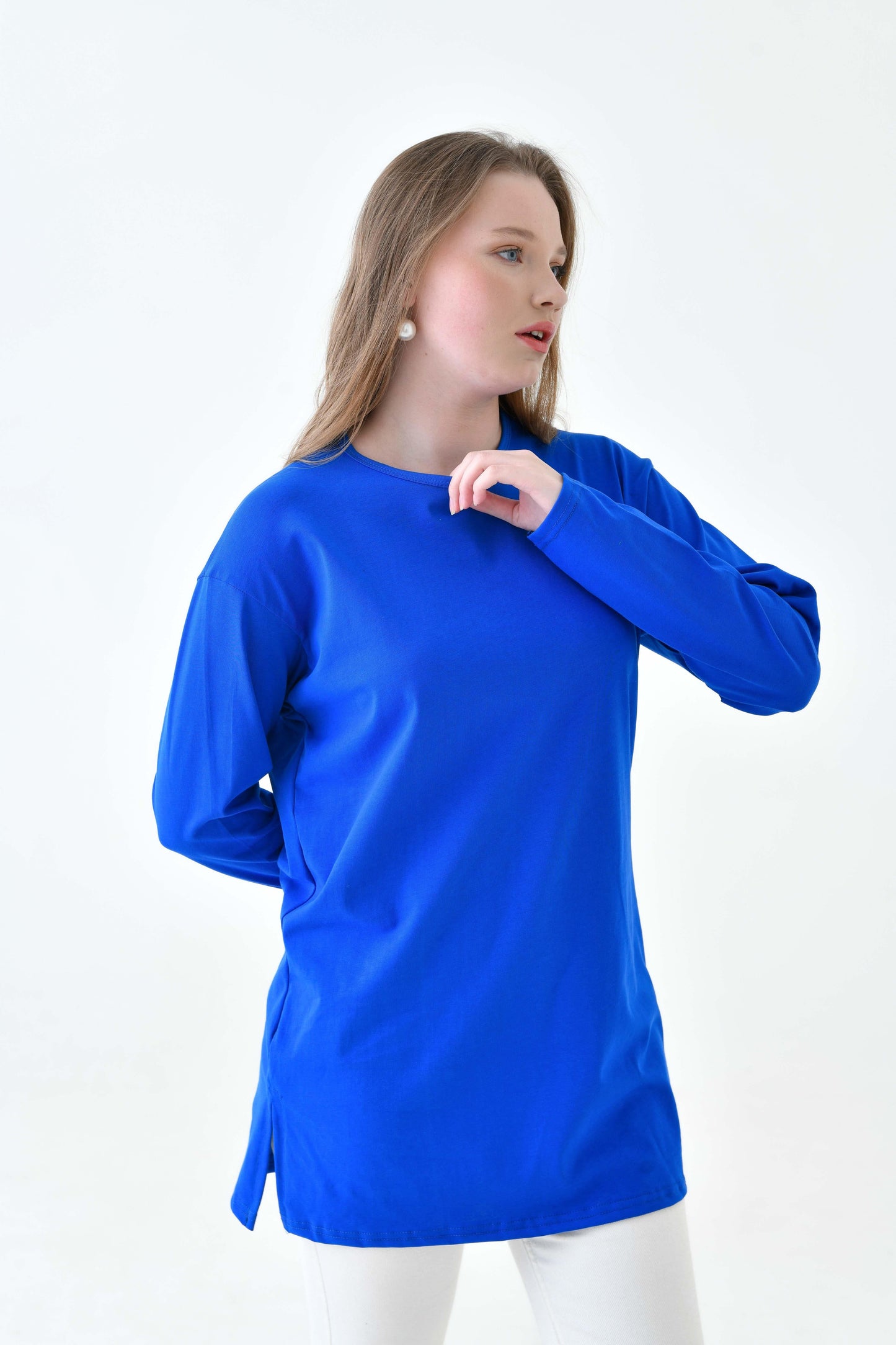 MIRACH Curve Büyük Beden Uzun Kollu Tunik (Bandana Hediyeli) - Saks