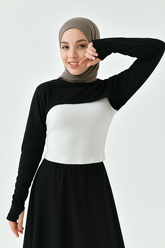 سوار ذراع بدون ياقة للرقبة - أسود