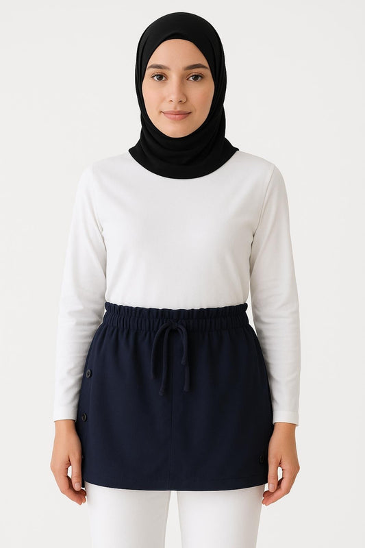Penye Düğmeli Spor Etek - Lacivert