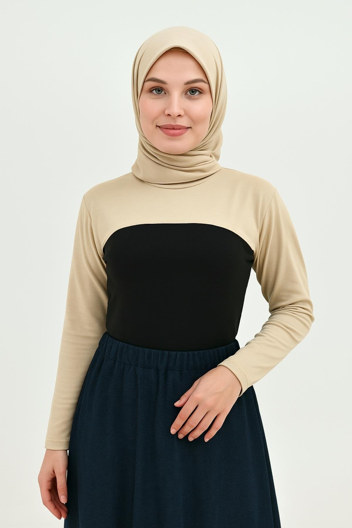 Sıfır Yaka Boyunluklu Kolluk - Bej