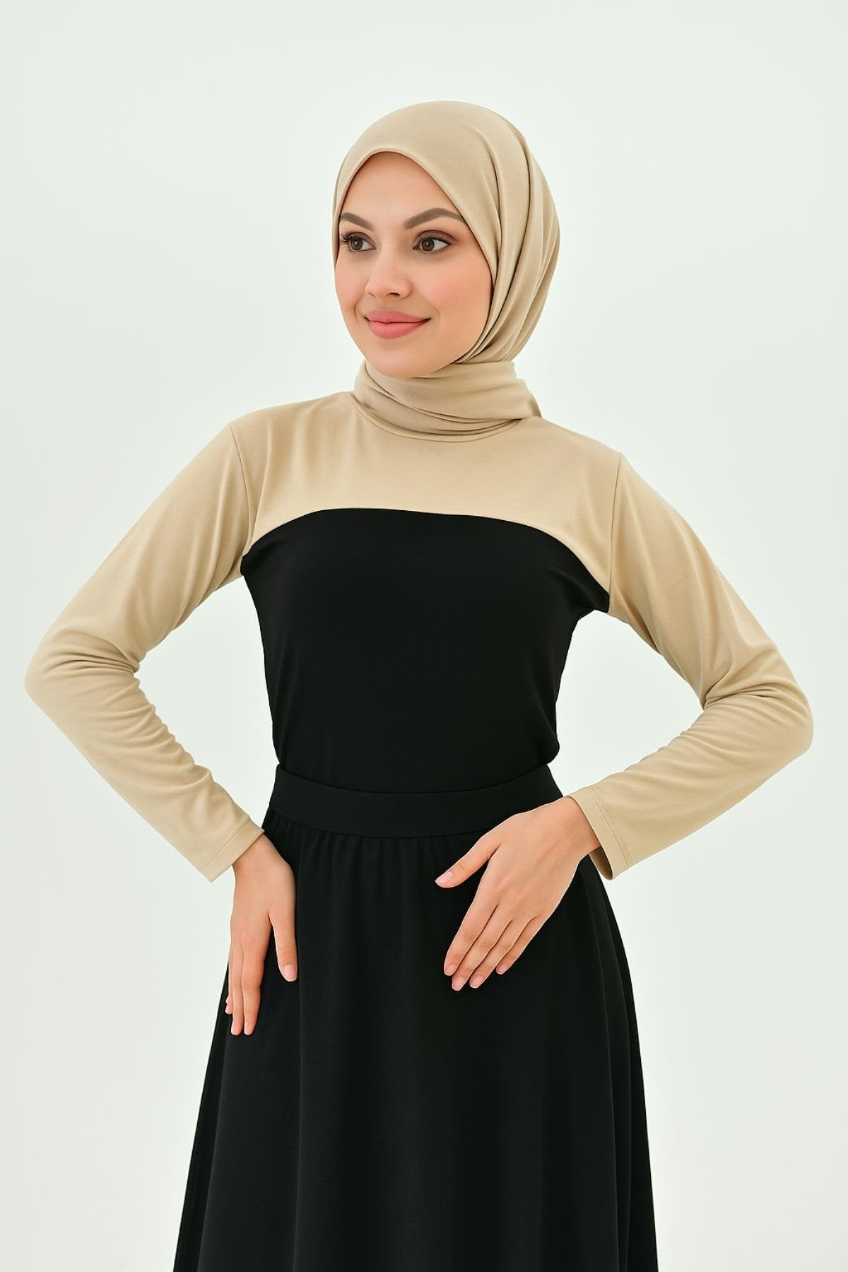 Sıfır Yaka Boyunluklu Kolluk - Bej