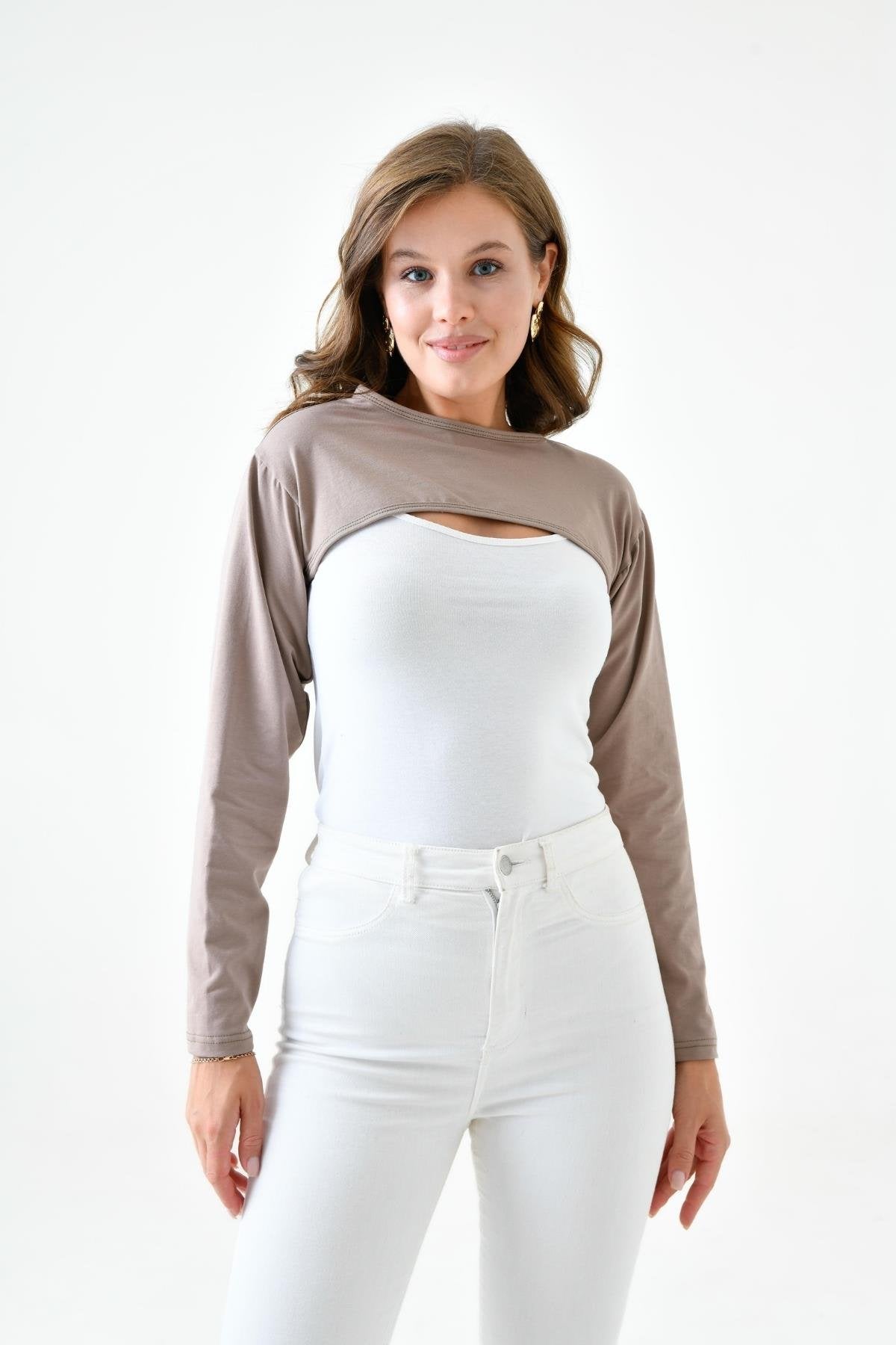Crew Neck Neck Collar Armband - Brown