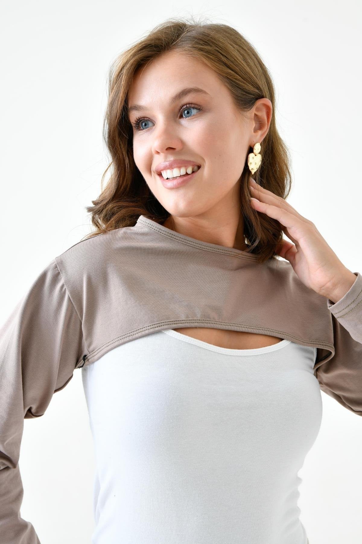Crew Neck Neck Collar Armband - Brown